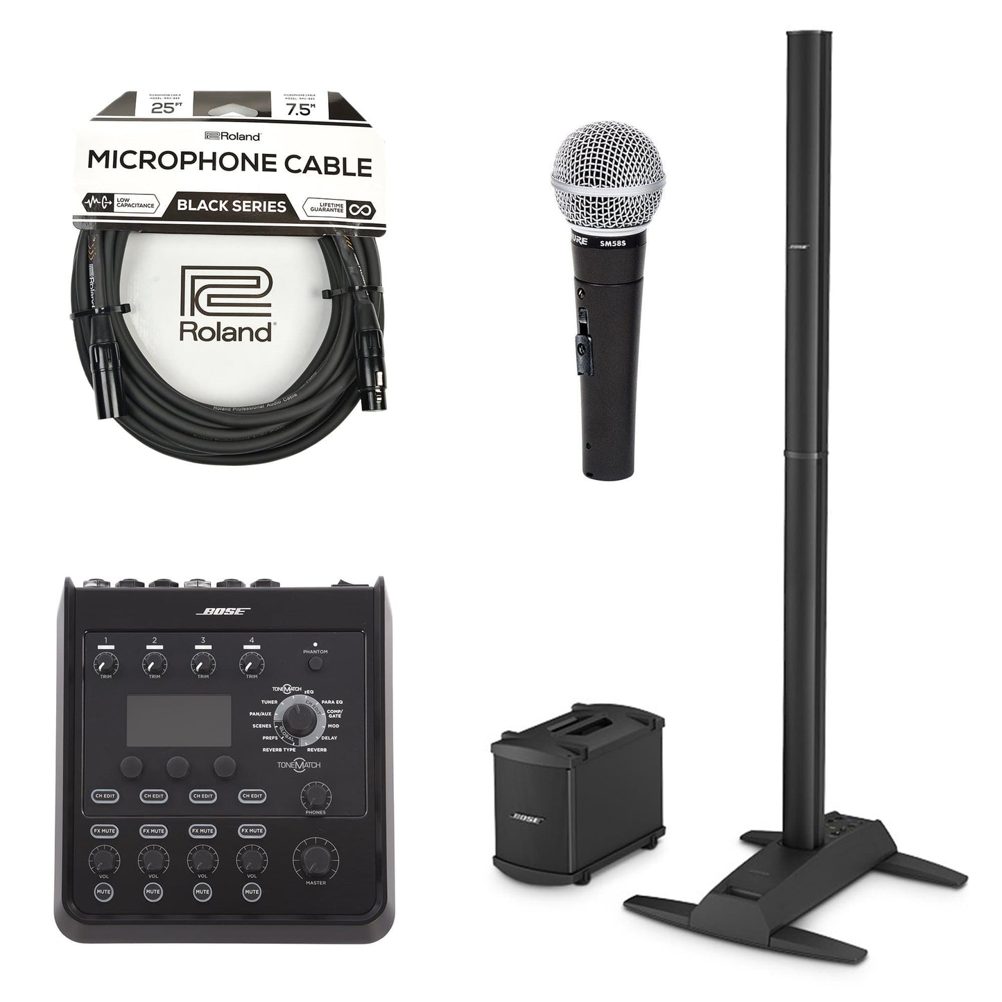 Bose L1 Model II B1 Bass Package PA System w/T4S ToneMatch Mixer, SM58S Mic and XLR Cable Bundle Pro Audio / Portable PA Systems