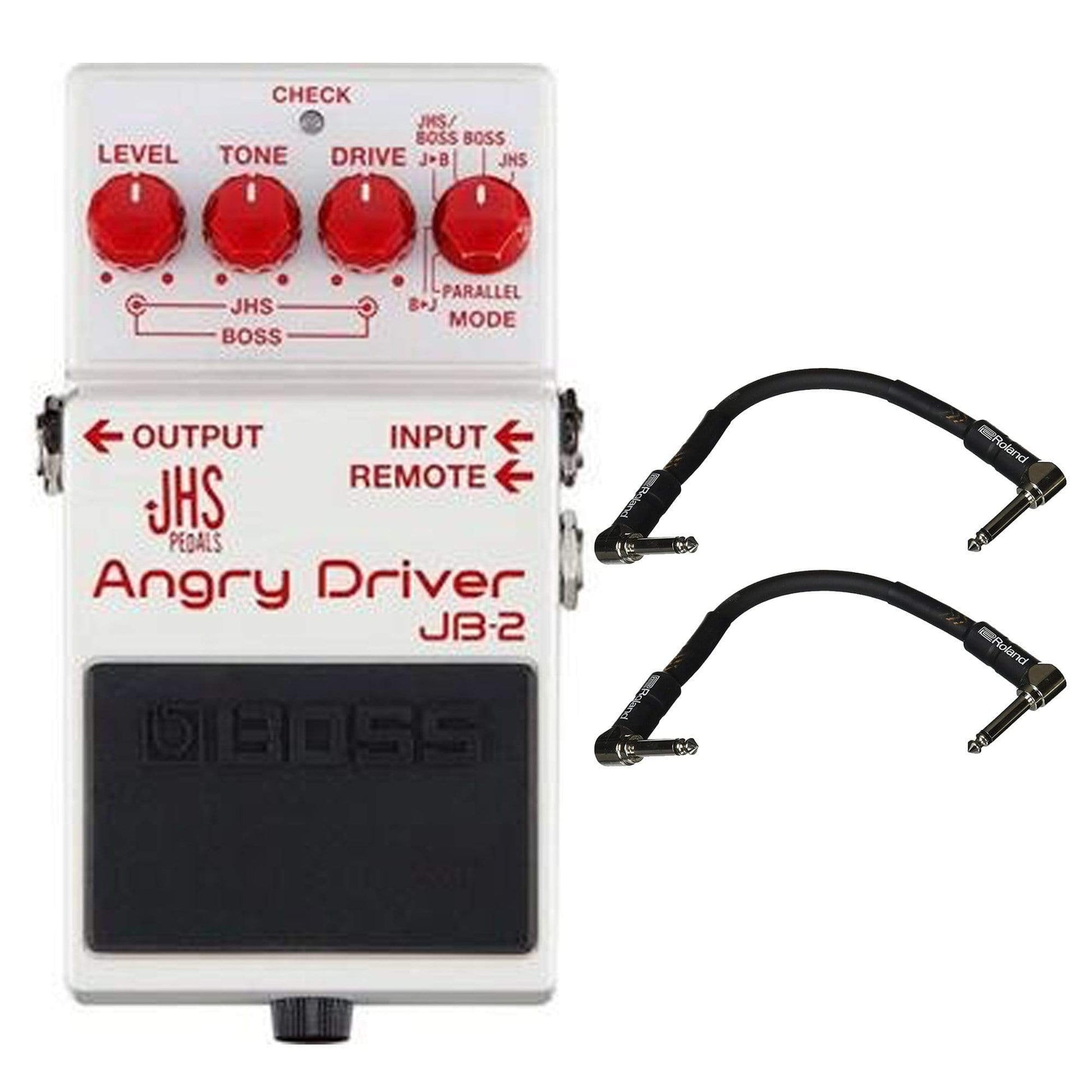 Boss JHS JB-2 Angry Driver Bundle w/ 2 Roland Black Series 6 inch Patch Cables Effects and Pedals / Overdrive and Boost