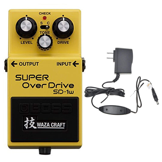 Boss SD-1W Super Overdrive Waza Craft Analog Pedal Bundle w/ Boss PSA-120S2 Power Supply Effects and Pedals / Overdrive and Boost