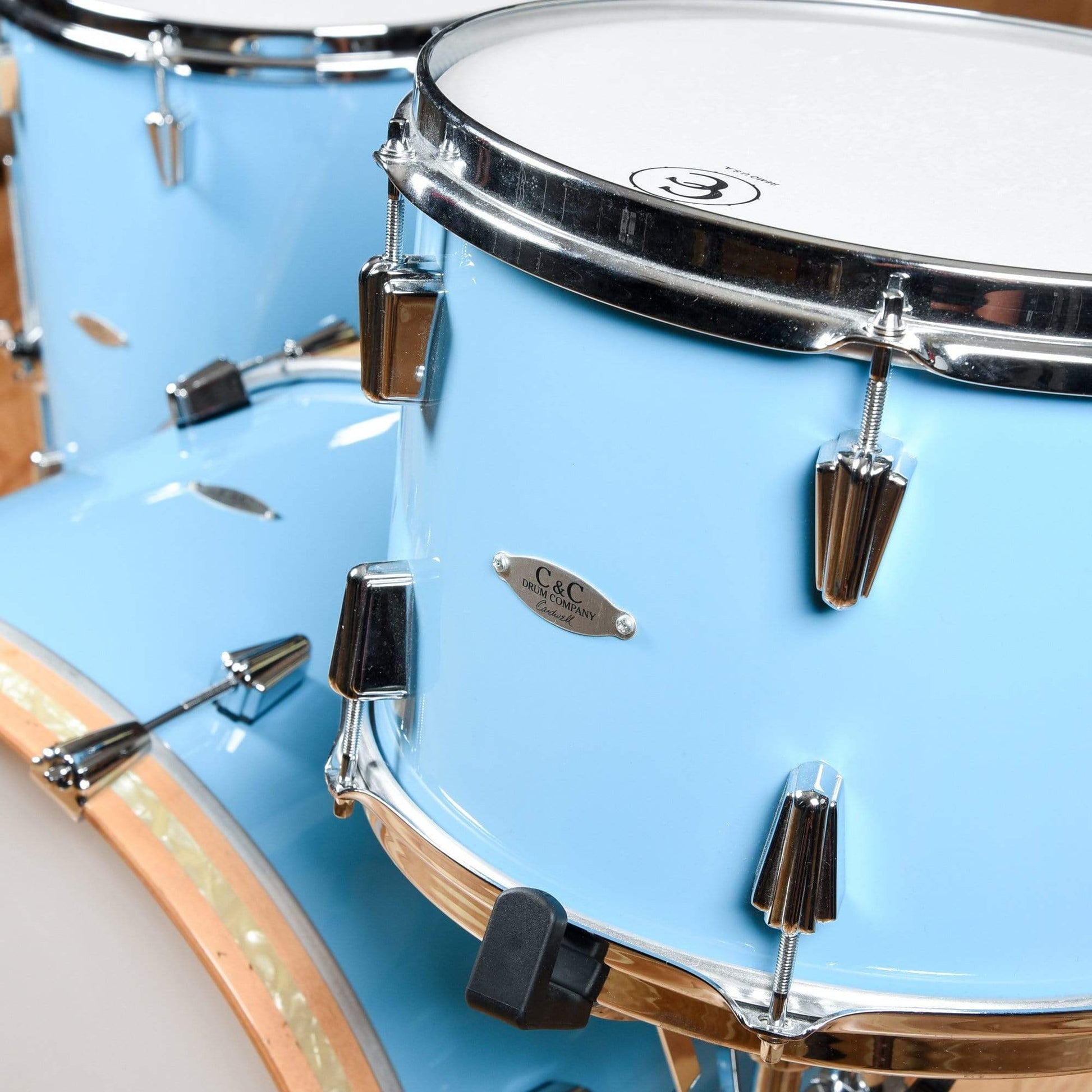 C&C Drum Co. Maple/Gum 13/16/22 3pc Kit "Tweedy Blue" High Gloss Lacquer Drums and Percussion / Acoustic Drums / Full Acoustic Kits