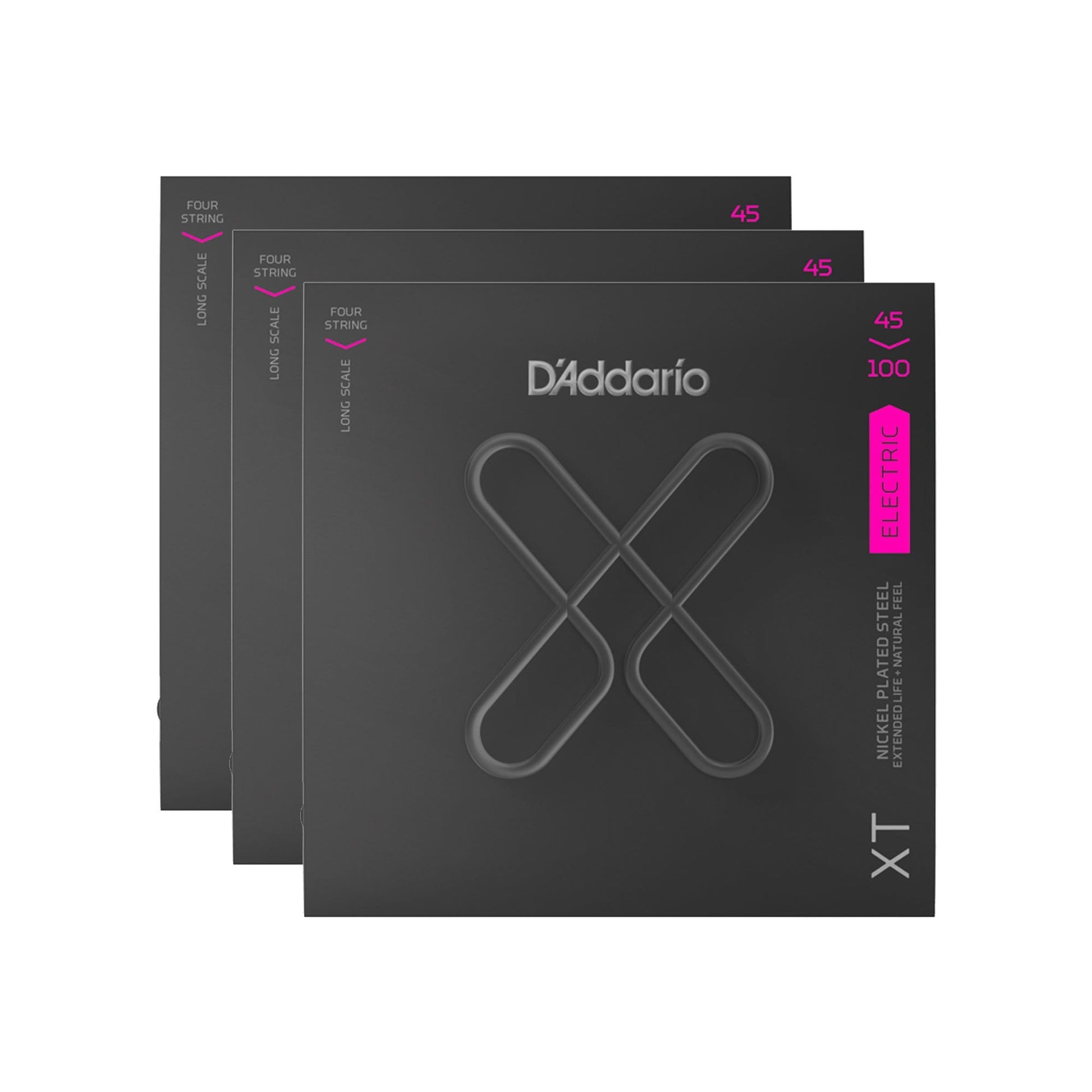 D'Addario XT Nickel Plated Steel Bass Guitar Strings Regular Light Long Scale 45-100 3 Pack Bundle Accessories / Strings / Bass Strings