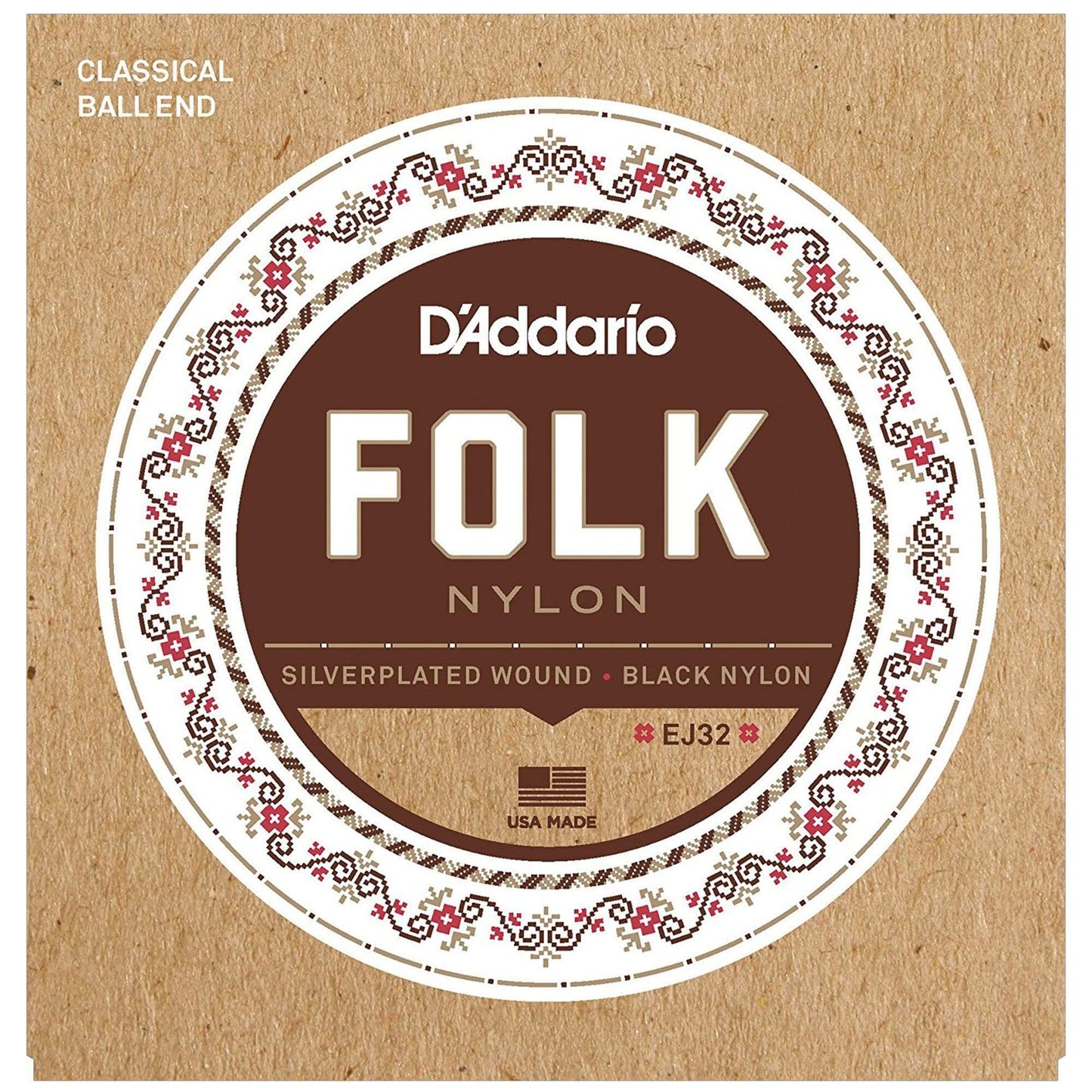 D'Addario EJ32 Folk Nylon Ball End Silver Wound Black Nylon Trebles Accessories / Strings / Guitar Strings