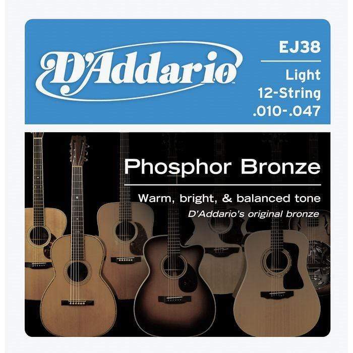 D'Addario EJ38 12-String Phosphor Bronze Light Acoustic Guitar Strings 10-47/27 Accessories / Strings / Guitar Strings