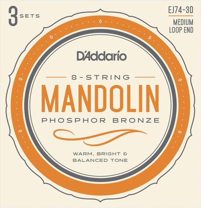 D'Addario EJ74-3D Mandolin Strings Phosphor Bronze 11-40 Medium 3-Pack Accessories / Strings / Guitar Strings