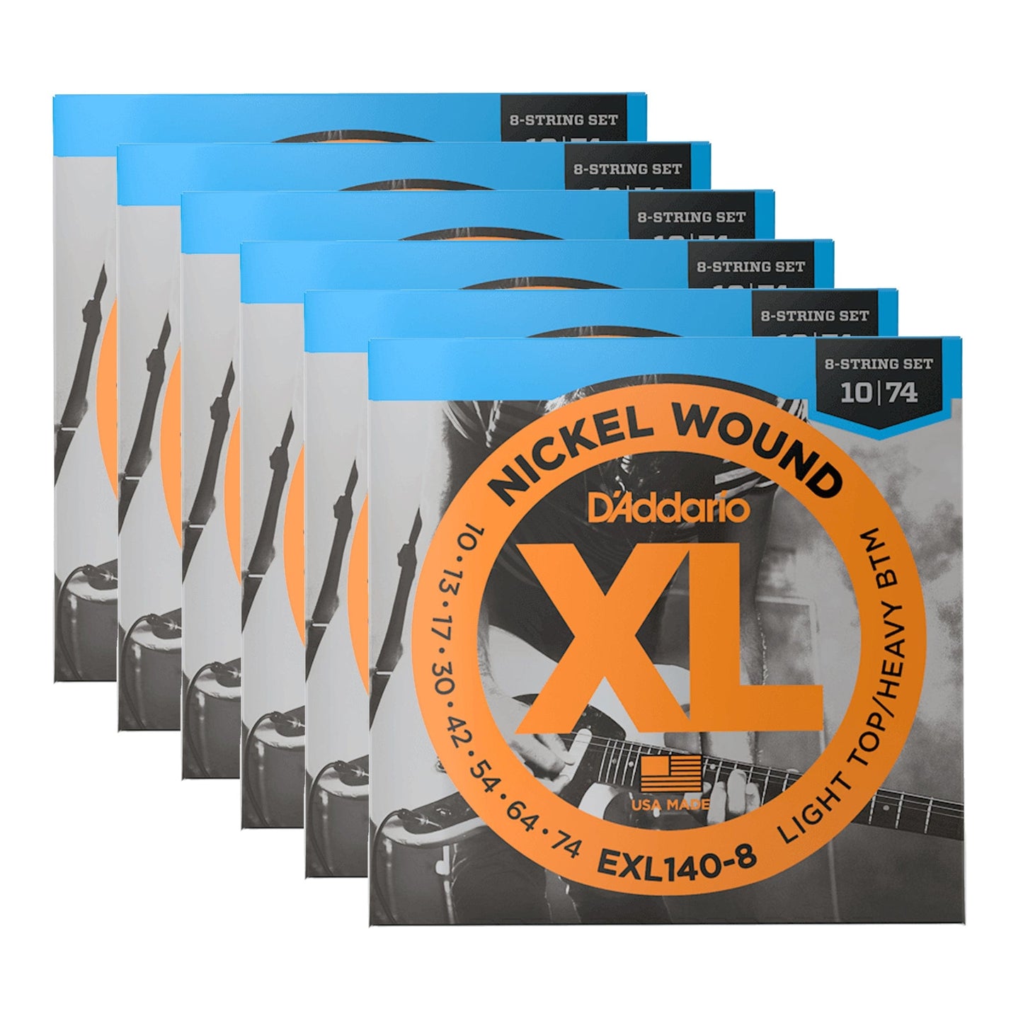 D'Addario EXL140-8 Nickel Light Top/Heavy Bottom 8-String Set 10-74 6 Pack Bundle Accessories / Strings / Guitar Strings