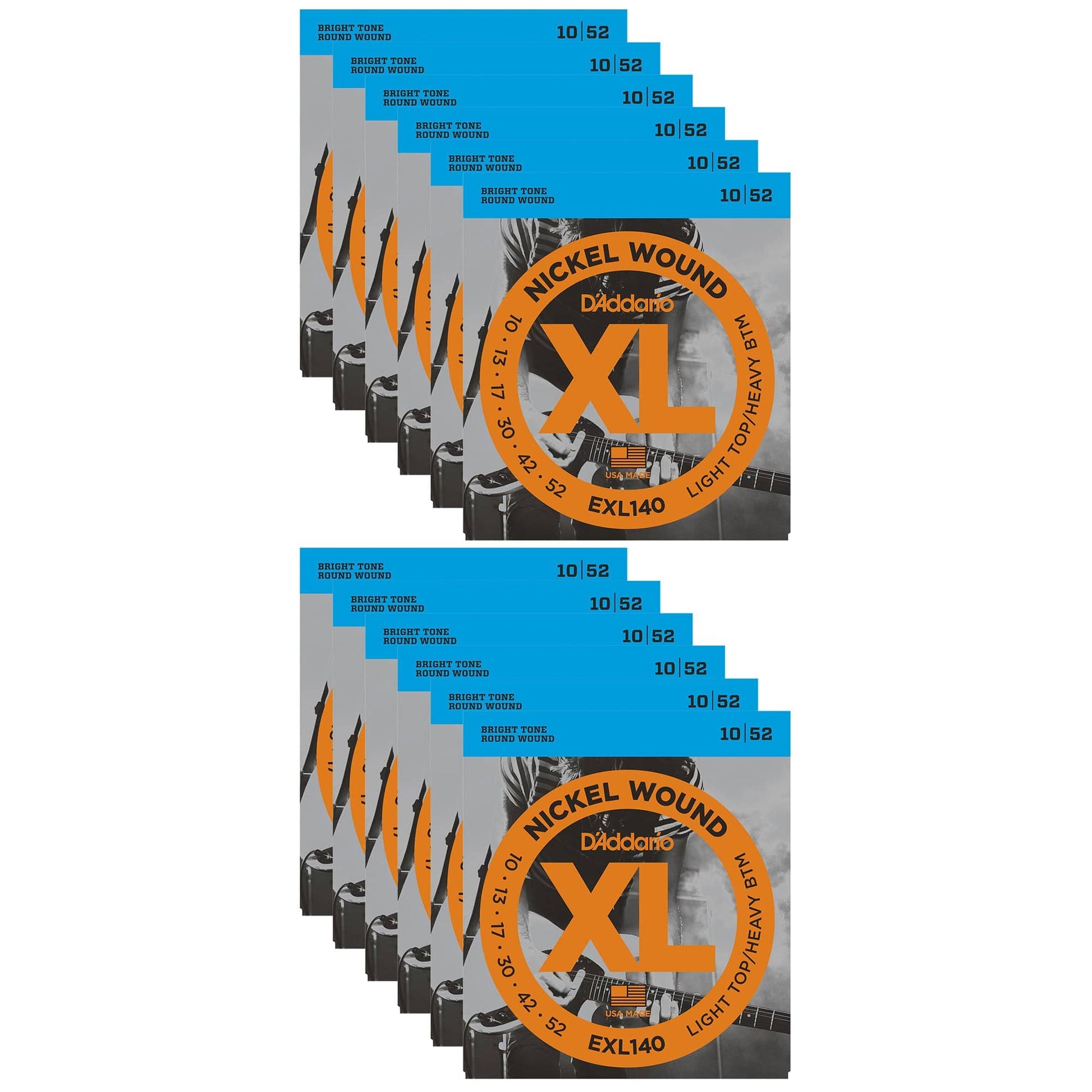 D'Addario EXL140 Electric Light Top/Heavy Bottom 10-52 (12 Pack Bundle) Accessories / Strings / Guitar Strings