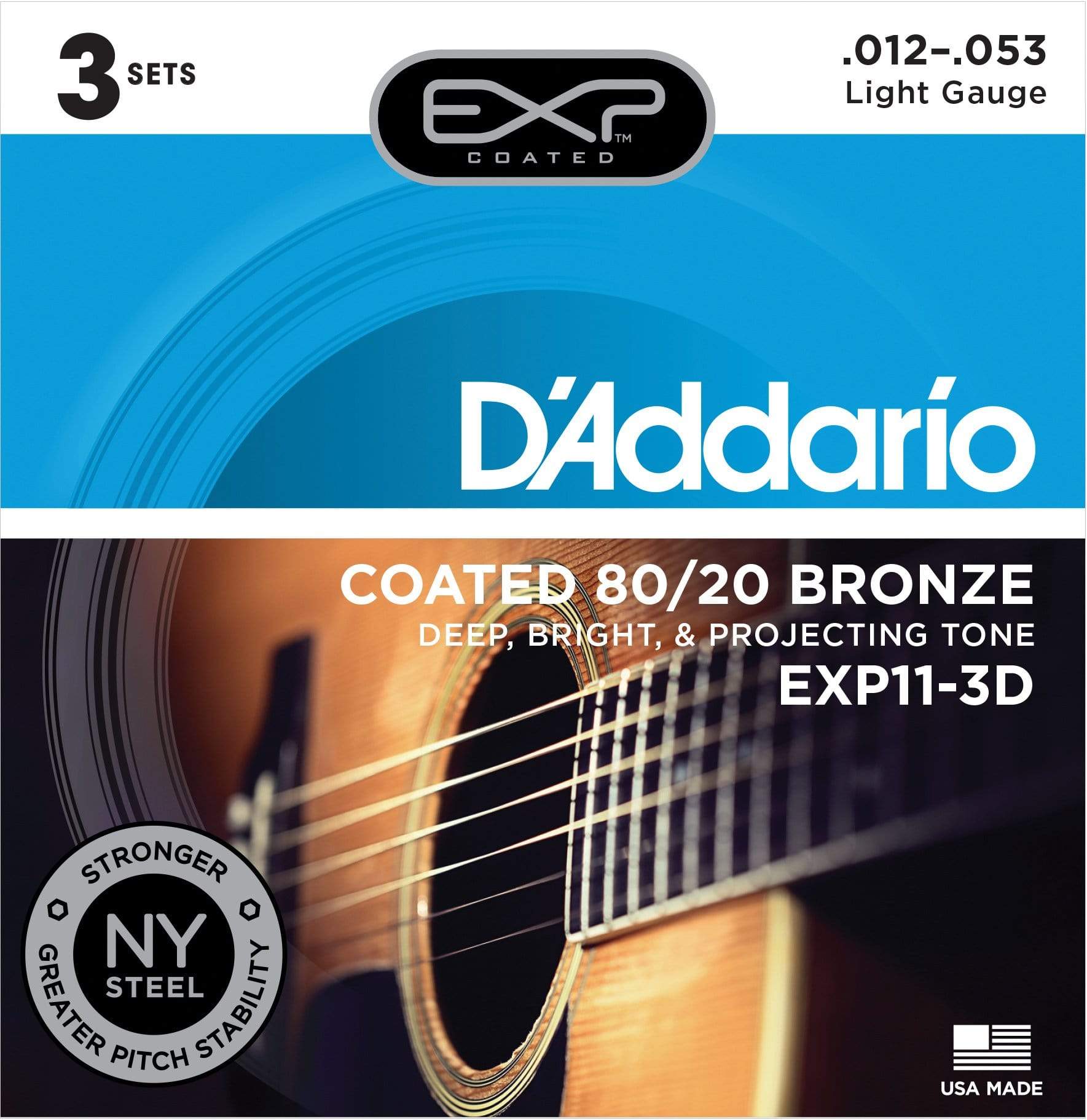 D Addario EXP11 3D Acoustic Strings Coated 80 20 Bronze 12 53