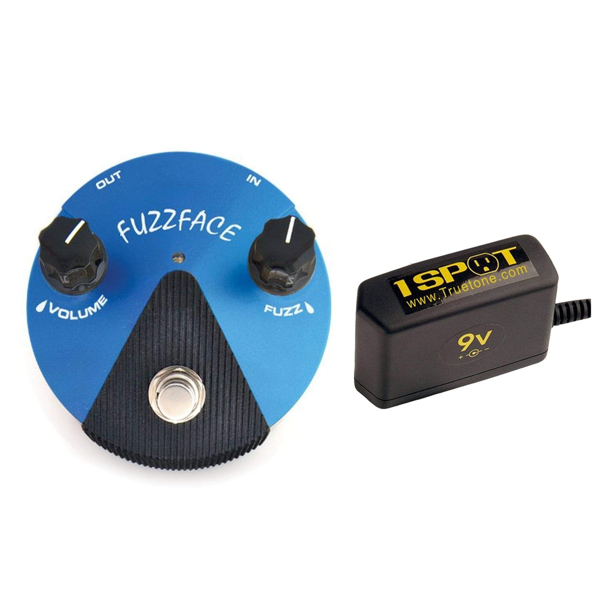 Dunlop Silicon Fuzz Face Mini Blue Bundle w/ Truetone 1 Spot Space Saving 9v Adapter Effects and Pedals / Fuzz