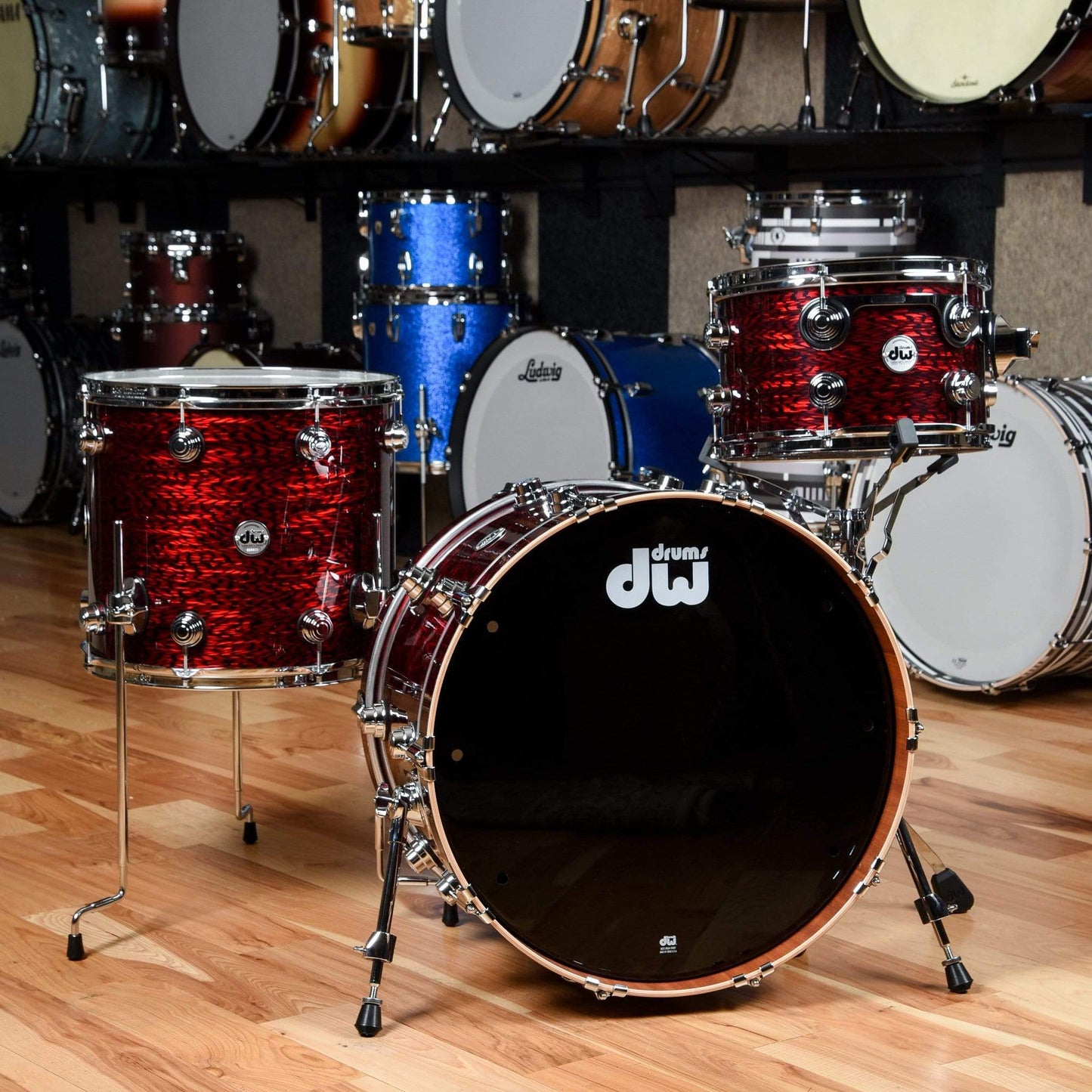 DW Collector's Series 13/16/22 3pc. Maple/Mahogany Drum Kit Red Silk Onyx Drums and Percussion / Acoustic Drums / Full Acoustic Kits