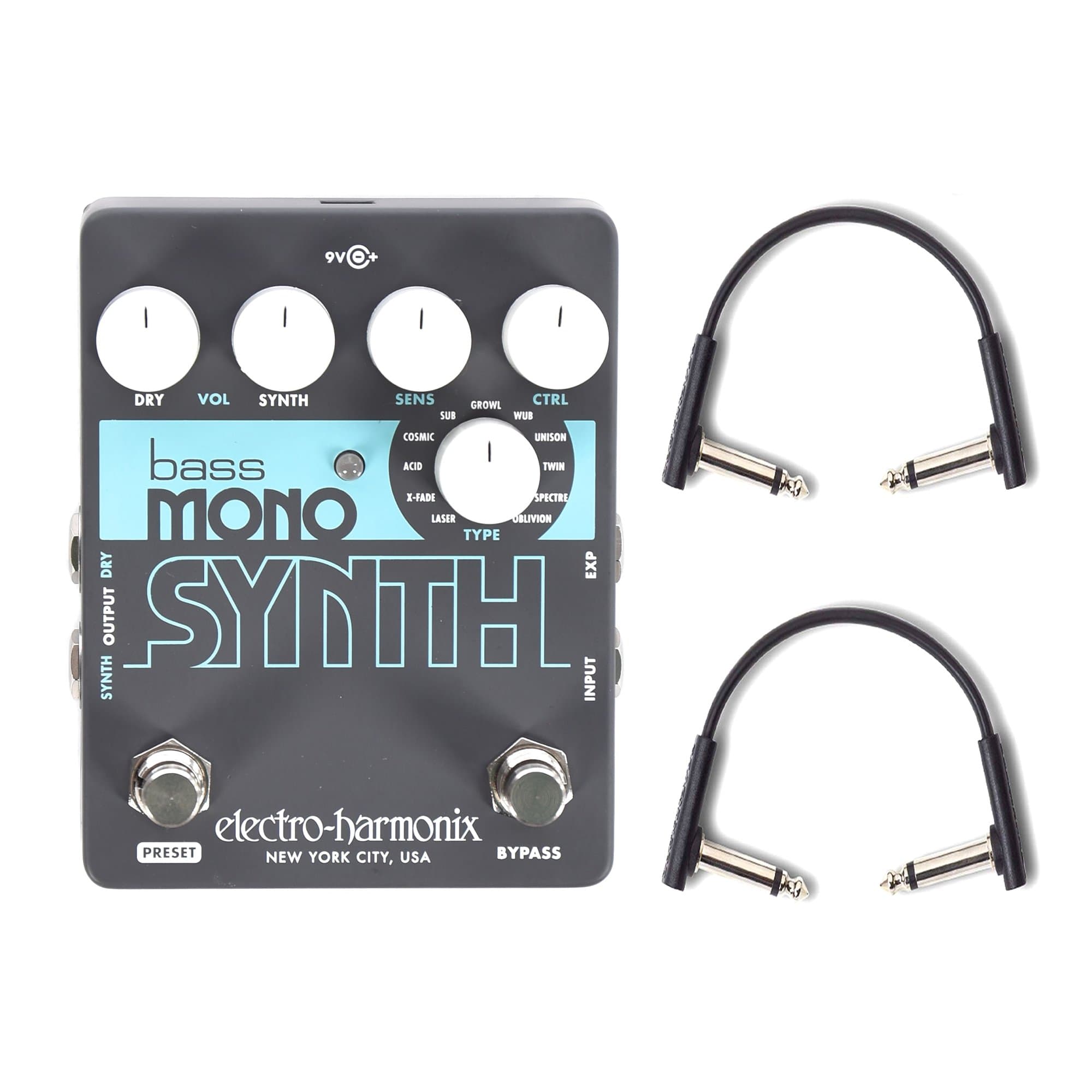 Electro-Harmonix Bass Mono Synth w/(2) RockBoard Flat Patch Cables Bundle