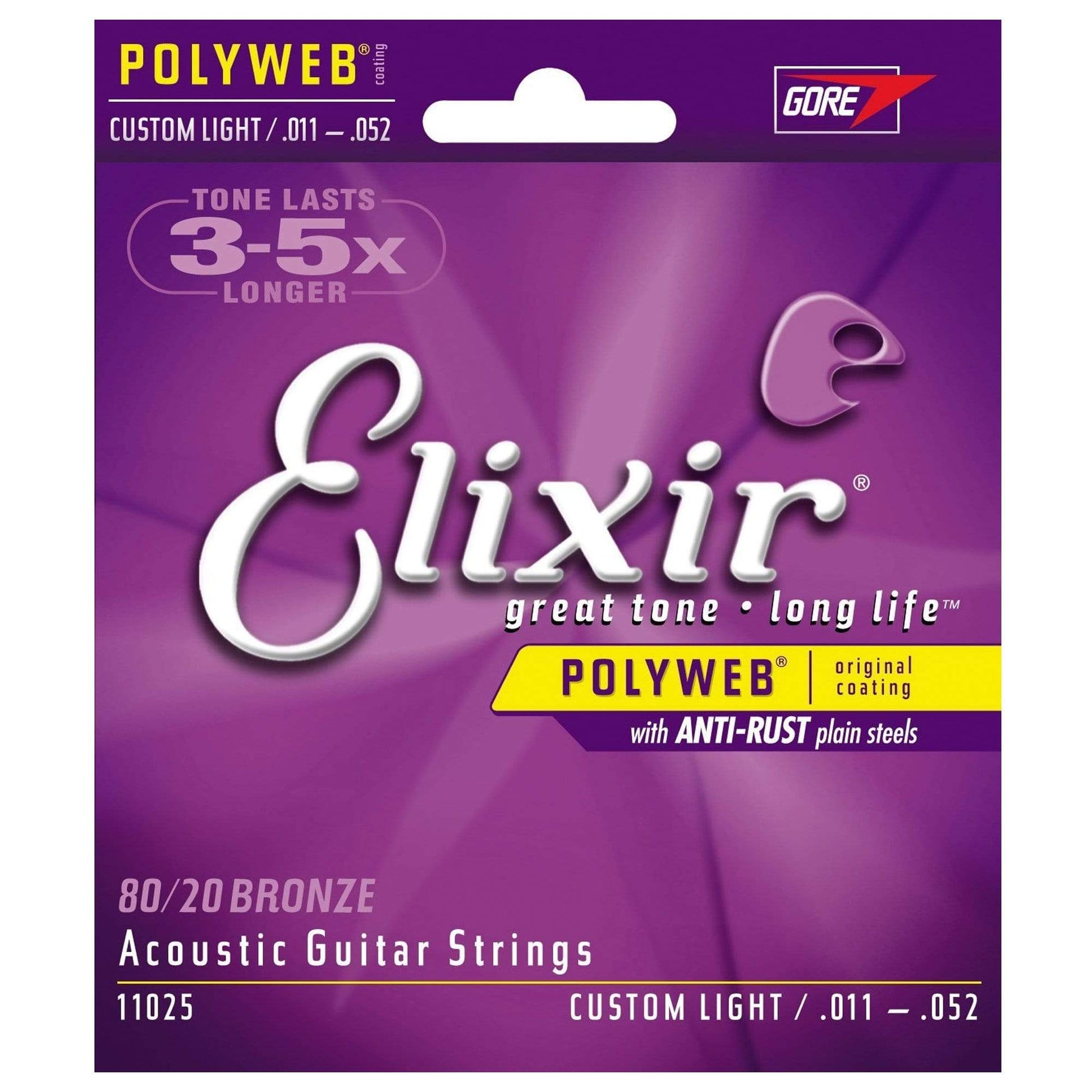 Elixir 11025 Acoustic 80/20 Poly Custom Light 11-52 (6 Pack Bundle) Accessories / Strings / Guitar Strings