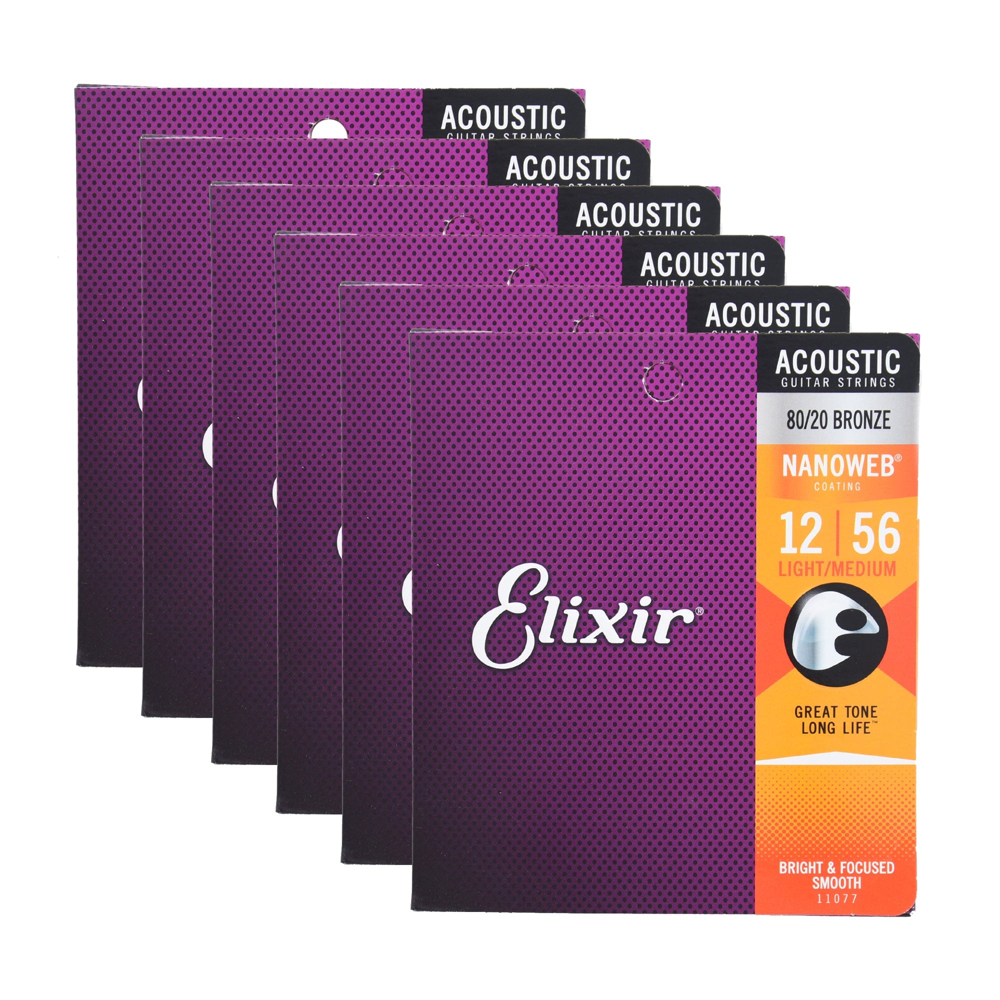 Elixir 11077 Acoustic 80 20 Bronze Nanoweb Light Medium 12 56 6