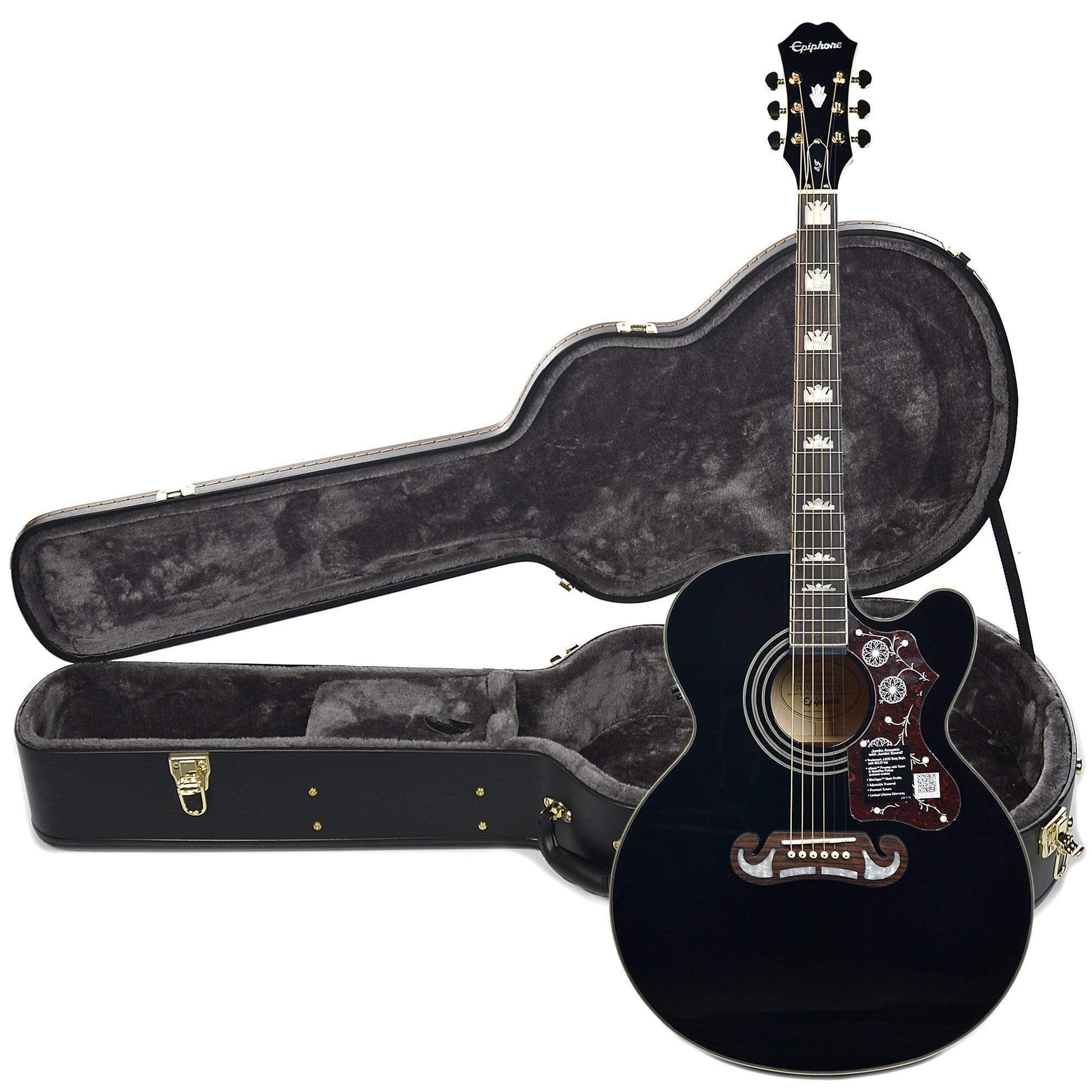 Epiphone EJ-200SCE Solid Top Acoustic-Electric Black and Epiphone Hardshell Case Bundle Acoustic Guitars / Jumbo