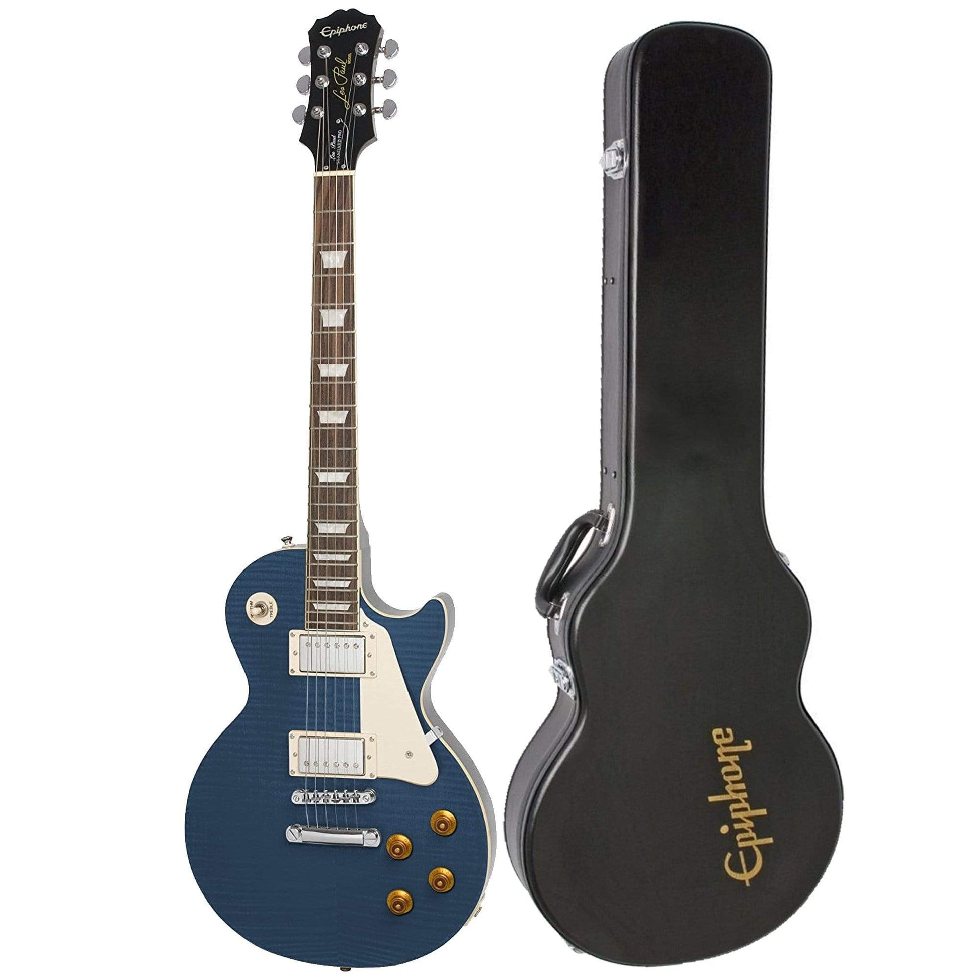 Epiphone Les Paul Standard Plus Top Pro Trans Blue Bundle W/ Hardshell Case Electric Guitars / Solid Body