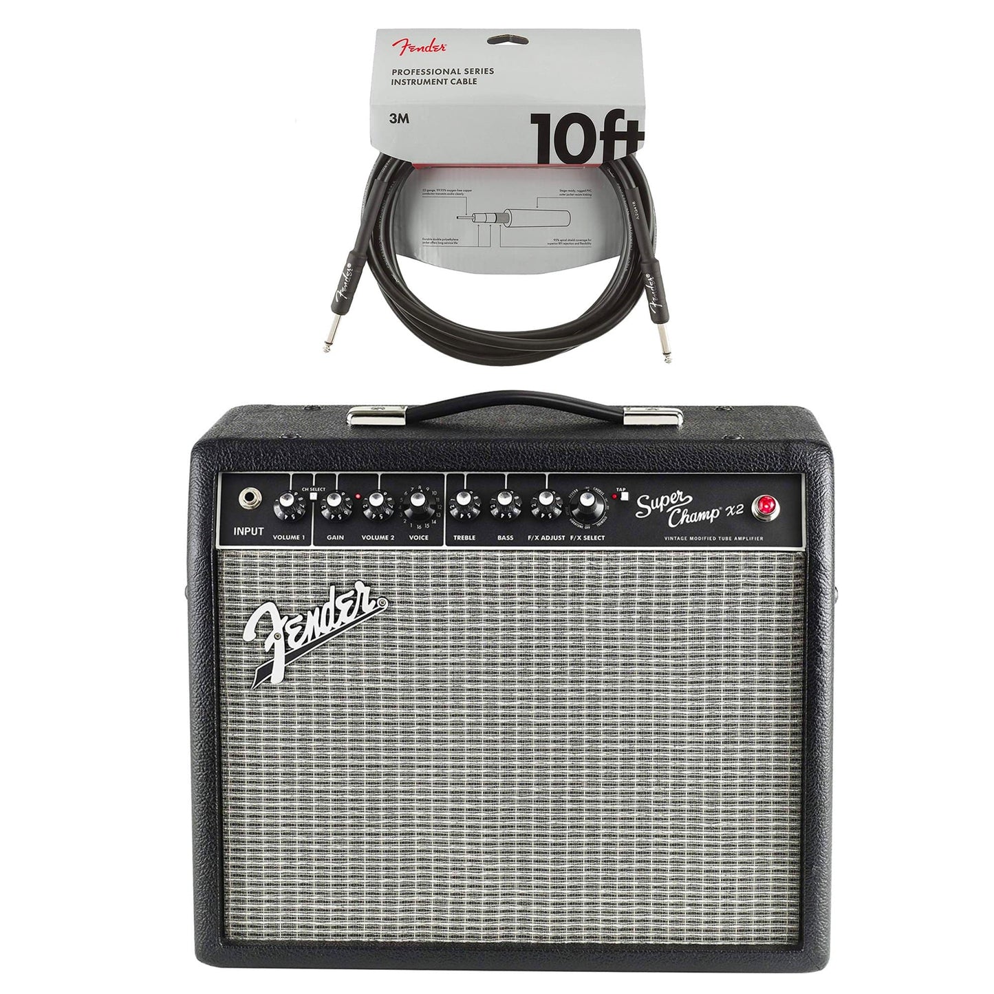 Fender Super-Champ X2 15w 1x10 Tube Modeling Combo Cable Bundle Amps / Guitar Combos