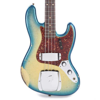 Fender Custom Shop 1960 Jazz Bass Relic Aged Gold Sparkle with Blue Sparkle Burst w/Painted Headcap Bass Guitars / 4-String