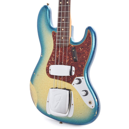 Fender Custom Shop 1960 Jazz Bass Relic Aged Gold Sparkle with Blue Sparkle Burst w/Painted Headcap Bass Guitars / 4-String