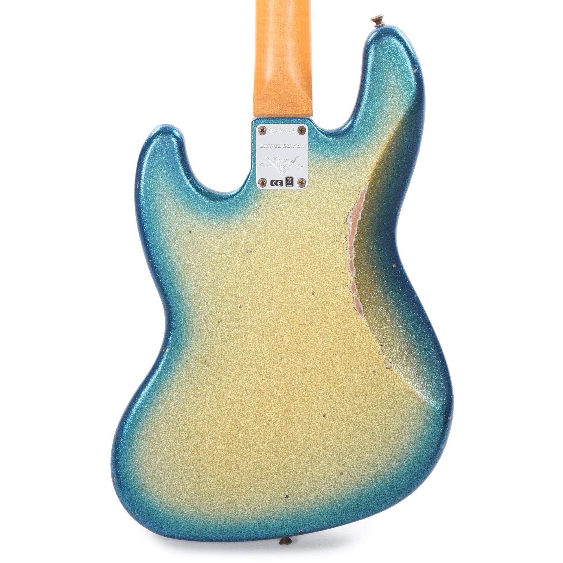 Fender Custom Shop 1960 Jazz Bass Relic Aged Gold Sparkle with Blue Sparkle Burst w/Painted Headcap Bass Guitars / 4-String