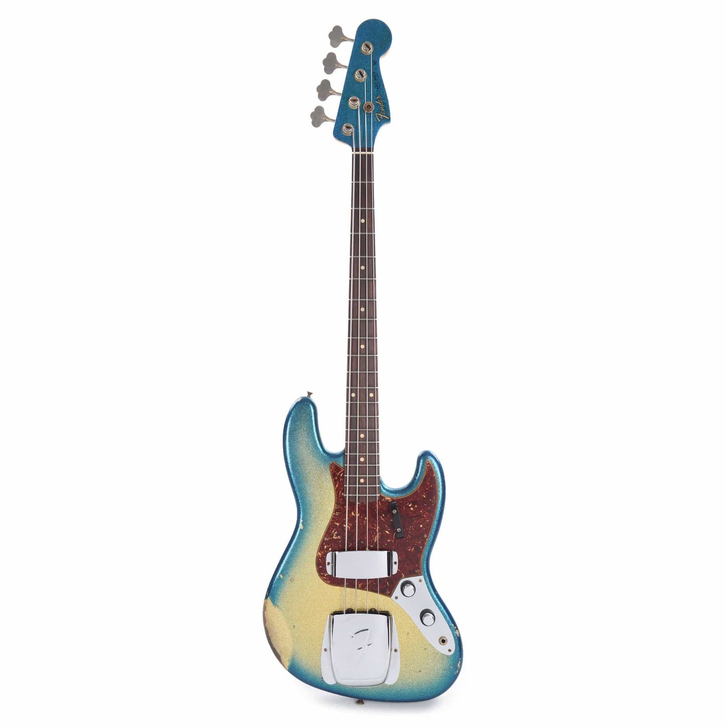 Fender Custom Shop 1960 Jazz Bass Relic Aged Gold Sparkle with Blue Sparkle Burst w/Painted Headcap Bass Guitars / 4-String