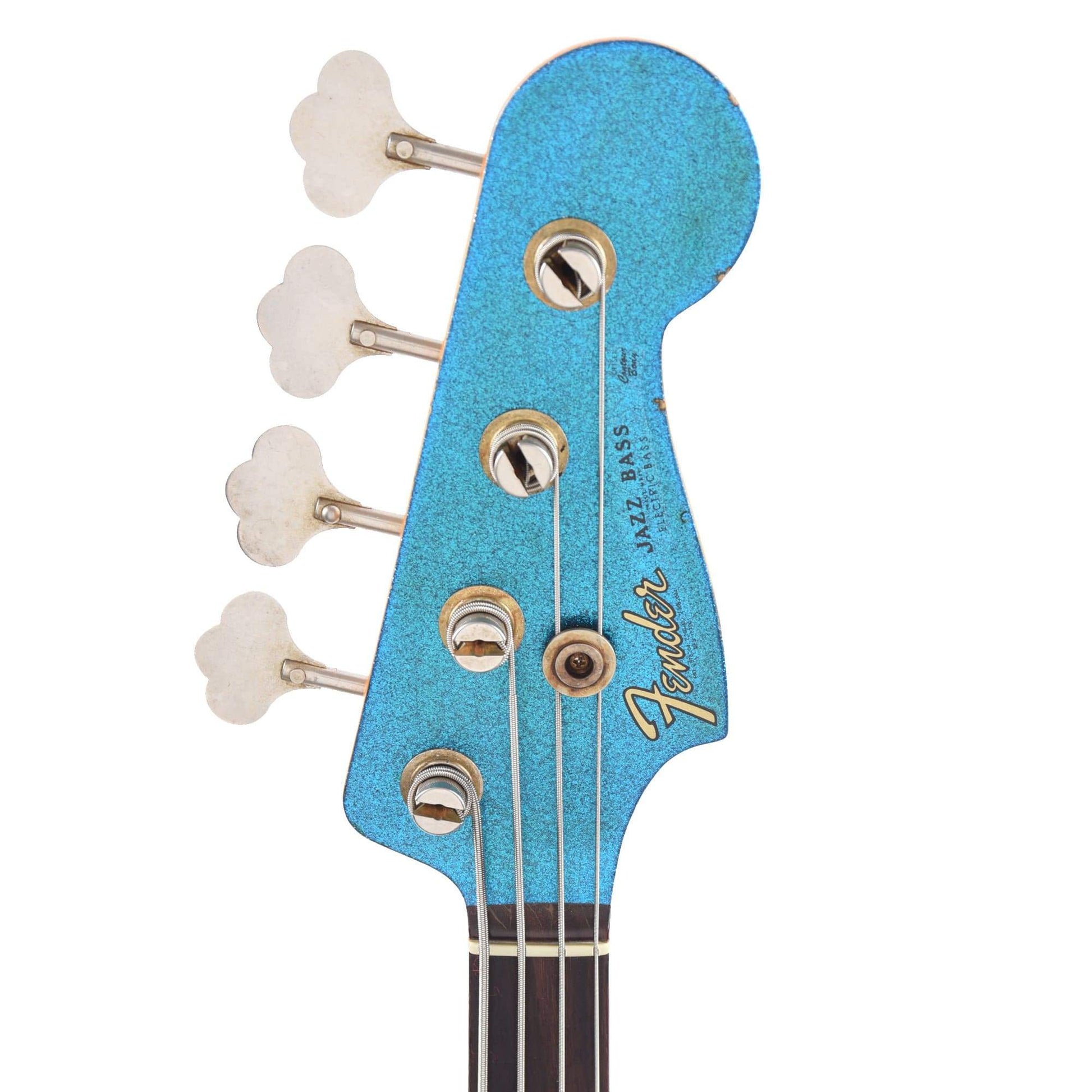 Fender Custom Shop 1960 Jazz Bass Relic Aged Gold Sparkle with Blue Sparkle Burst w/Painted Headcap Bass Guitars / 4-String