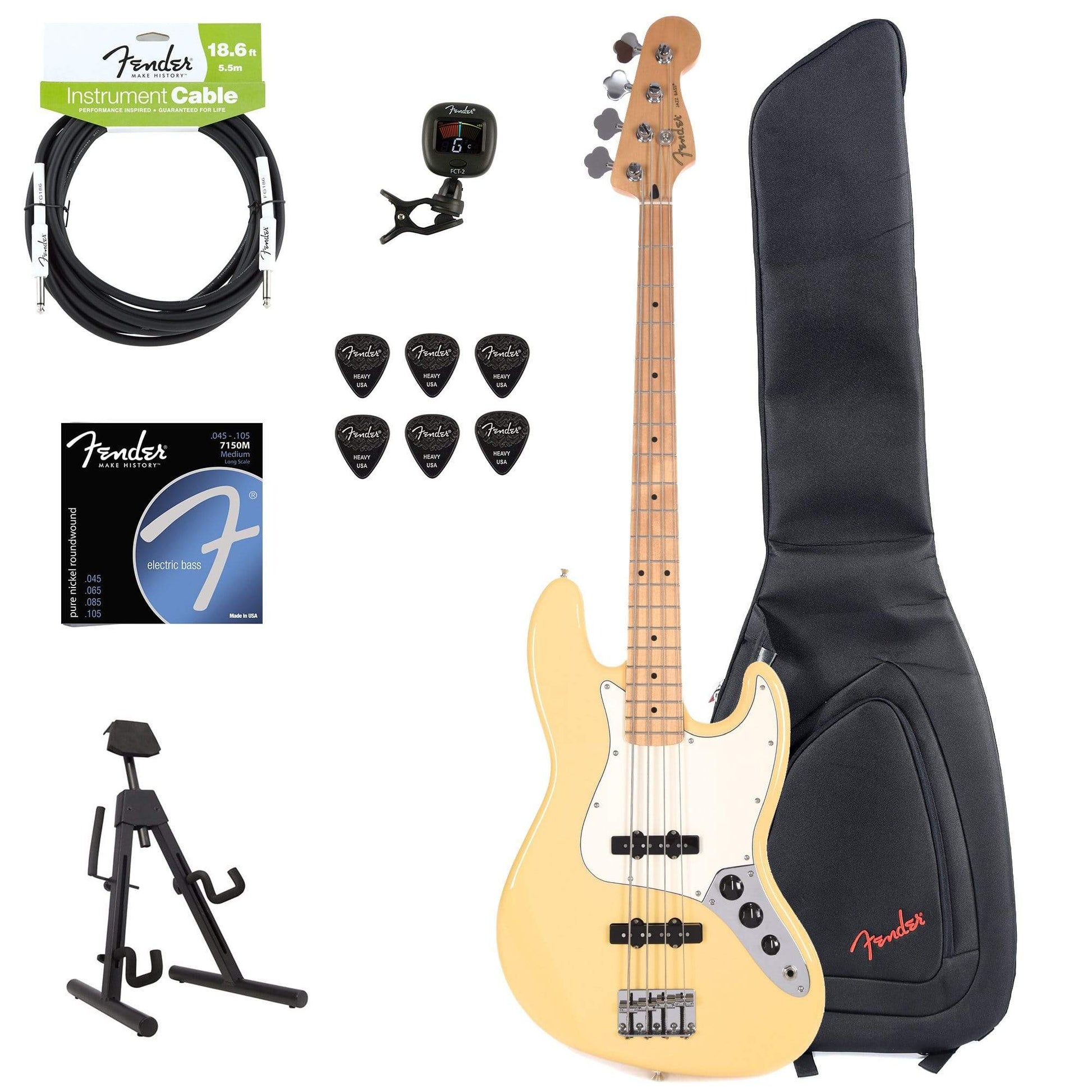 Fender Player Jazz Bass Buttercream Bundle w/Fender Gig Bag, Stand, Cable, Tuner, Picks and Strings Bass Guitars / 4-String