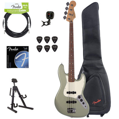 Fender Player Jazz Bass Sage Green Metallic Bundle w/Fender Gig Bag, Stand, Cable, Tuner, Picks and Strings Bass Guitars / 4-String