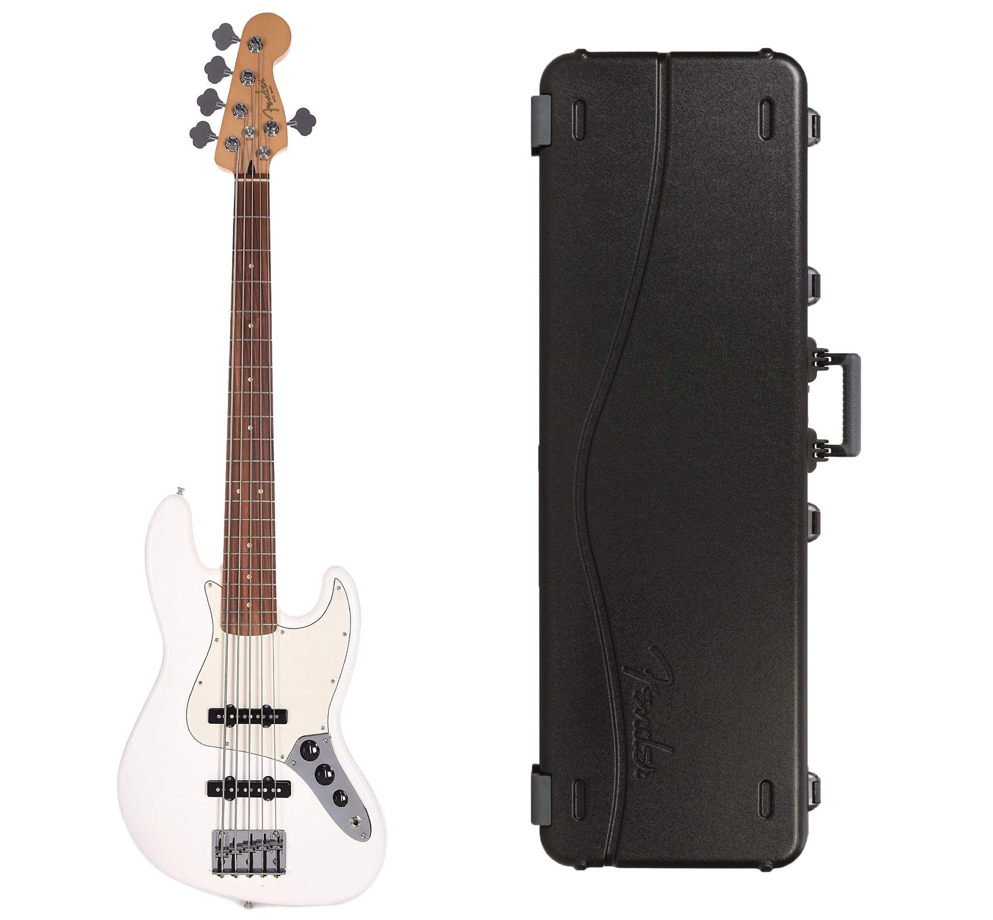 Fender Player Jazz Bass V 5-String Polar White Bundle w/Fender Molded Hardshell Case Bass Guitars / 5-String or More