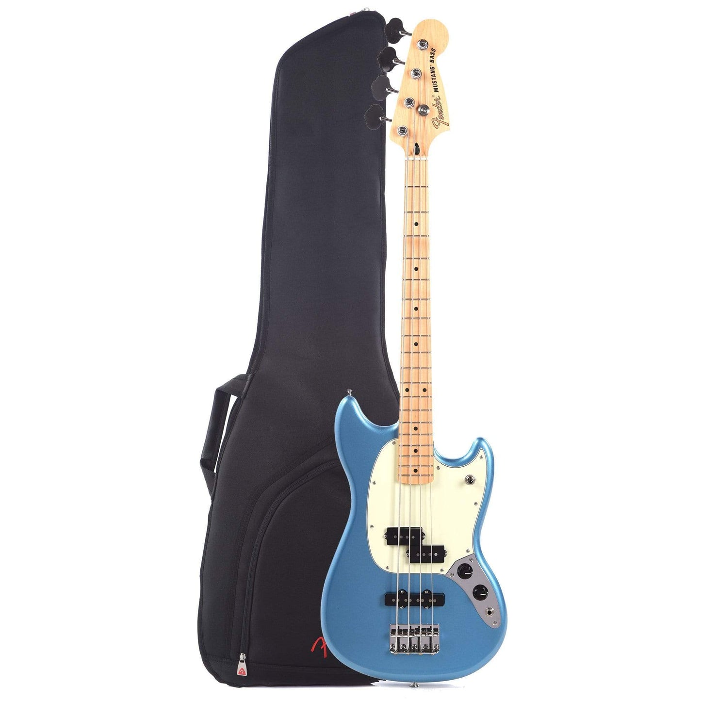 Fender Player Mustang Bass PJ MN Lake Placid Blue w/3-Ply Mint Pickguard and Gig Bag Bundle Bass Guitars / Short Scale