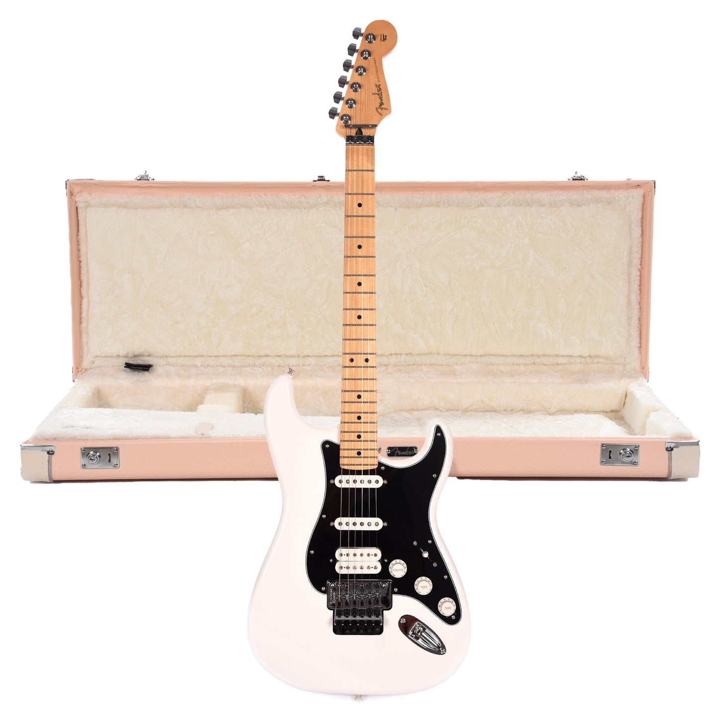 Fender Player Stratocaster Floyd Rose HSS MN Polar White and Hardshell Case Strat/Tele Shell Pink w/Cream Interior (CME Exclusive) Electric Guitars / Solid Body