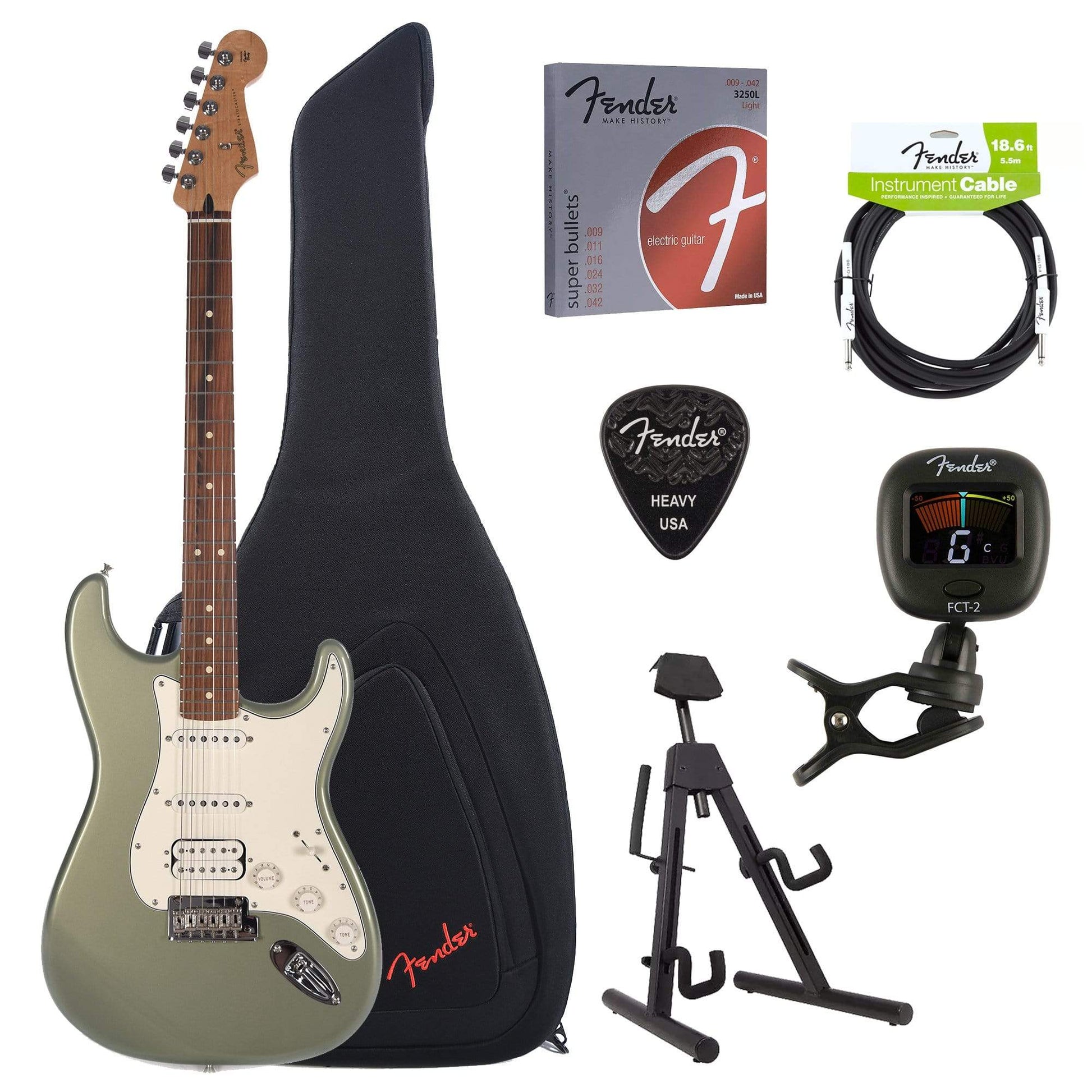 Fender Player Stratocaster HSS Sage Green Metallic Bundle w/Fender Gig Bag, Stand, Cable, Tuner, Picks and Strings Electric Guitars / Solid Body