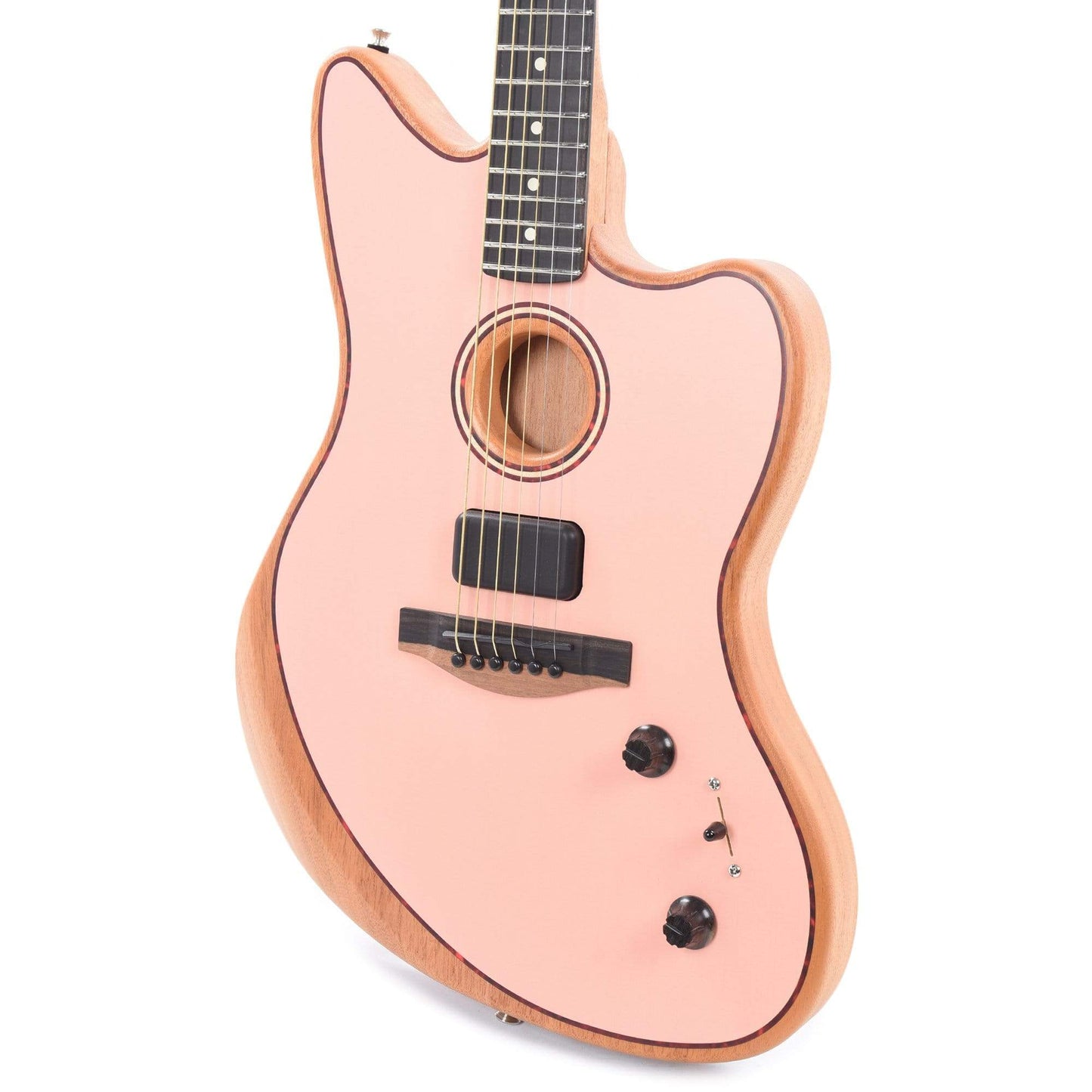 Fender American Acoustasonic Jazzmaster Shell Pink w/Tortoise Rosette & Purfling Acoustic Guitars / Built-in Electronics