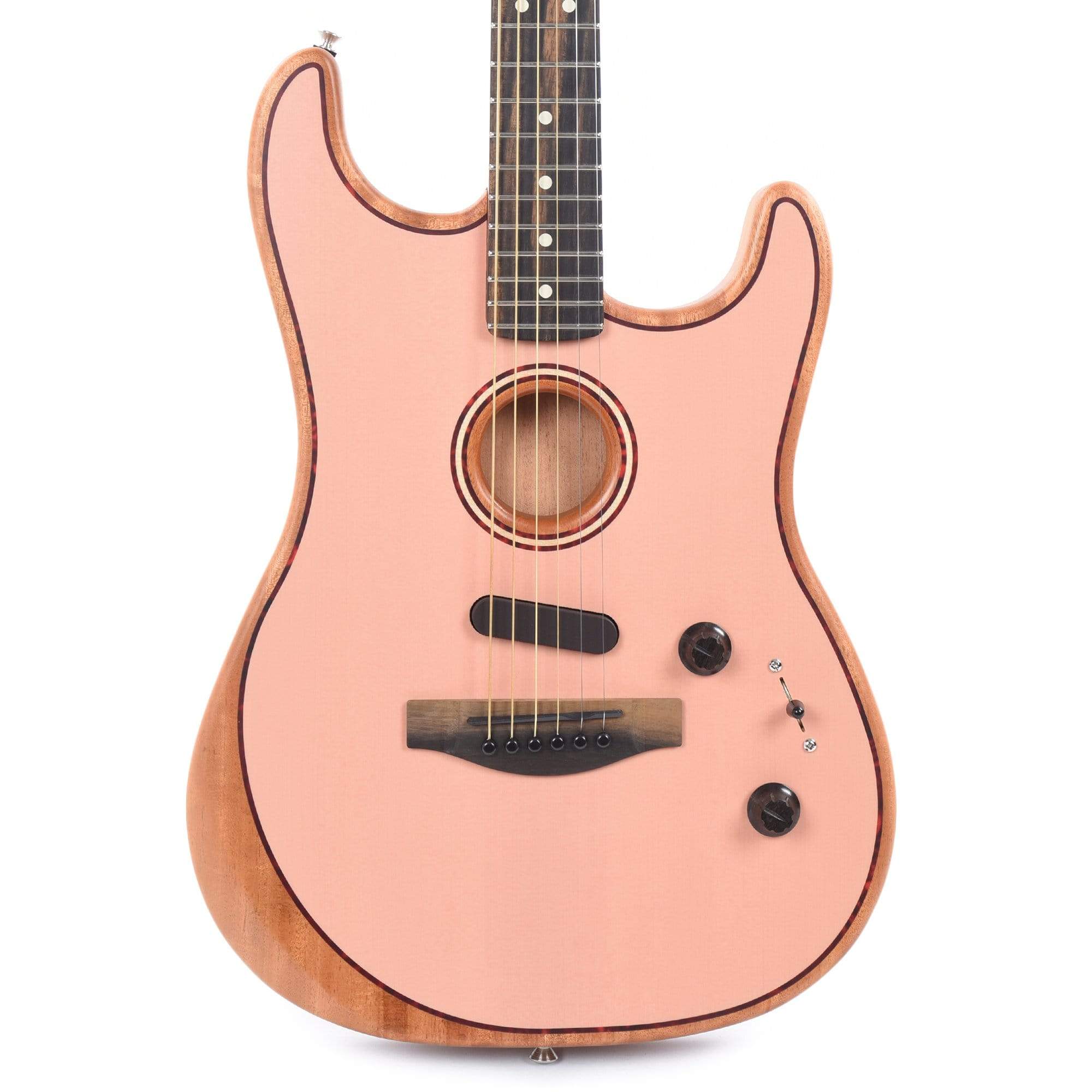 Fender American Acoustasonic Stratocaster Shell Pink w/Tortoise Rosette & Purfling Acoustic Guitars / Built-in Electronics