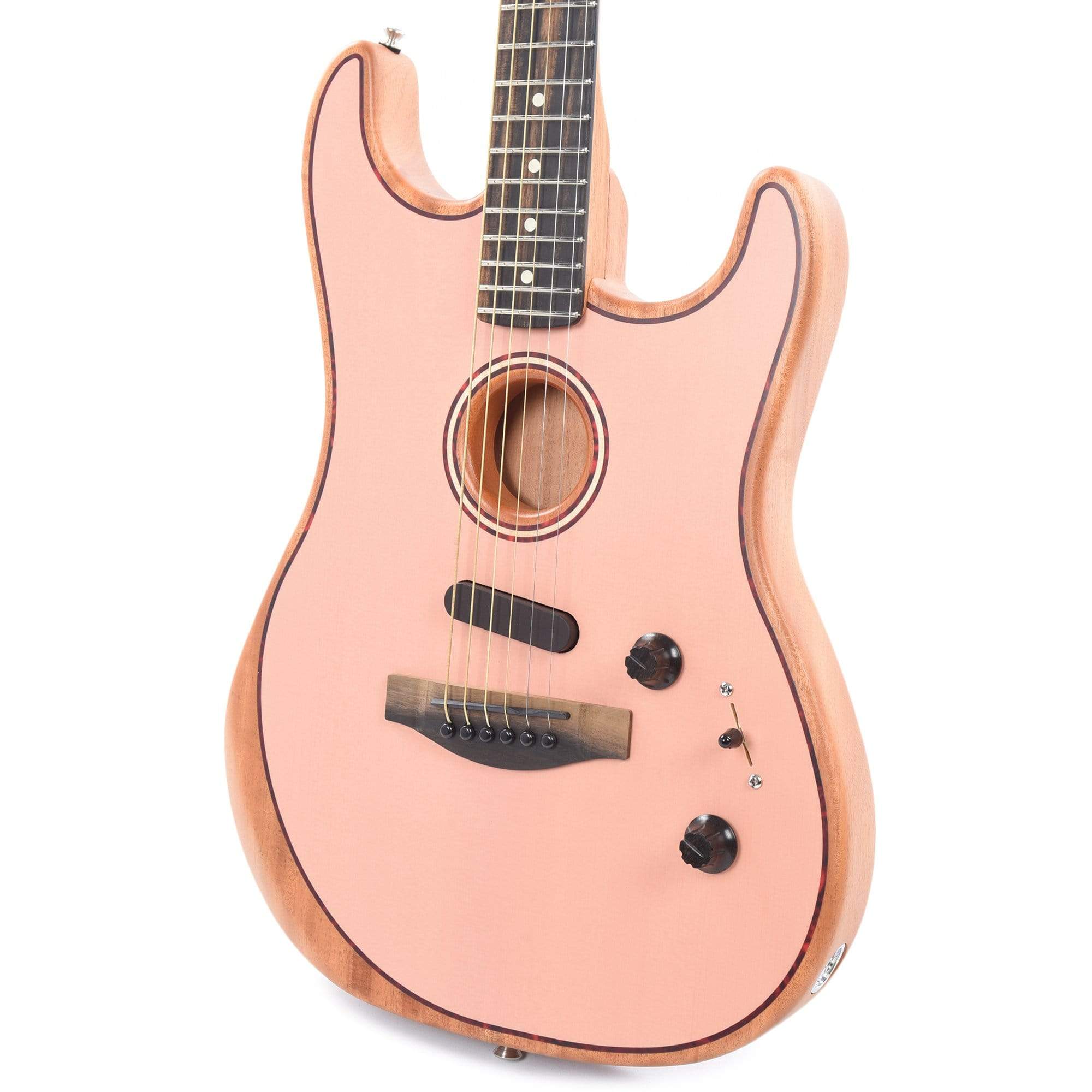 Fender American Acoustasonic Stratocaster Shell Pink w/Tortoise Rosette & Purfling Acoustic Guitars / Built-in Electronics