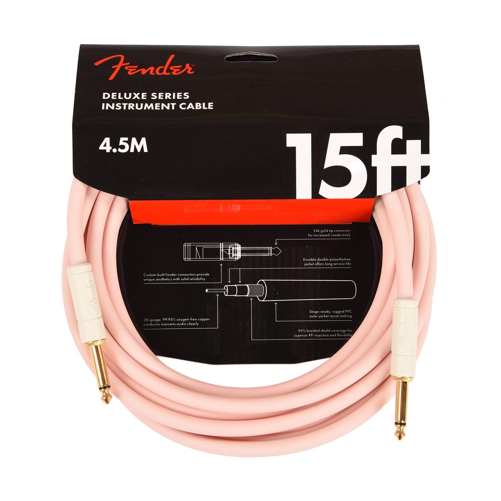 Fender Deluxe Instrument Cable Shell Pink 15' Straight-Straight