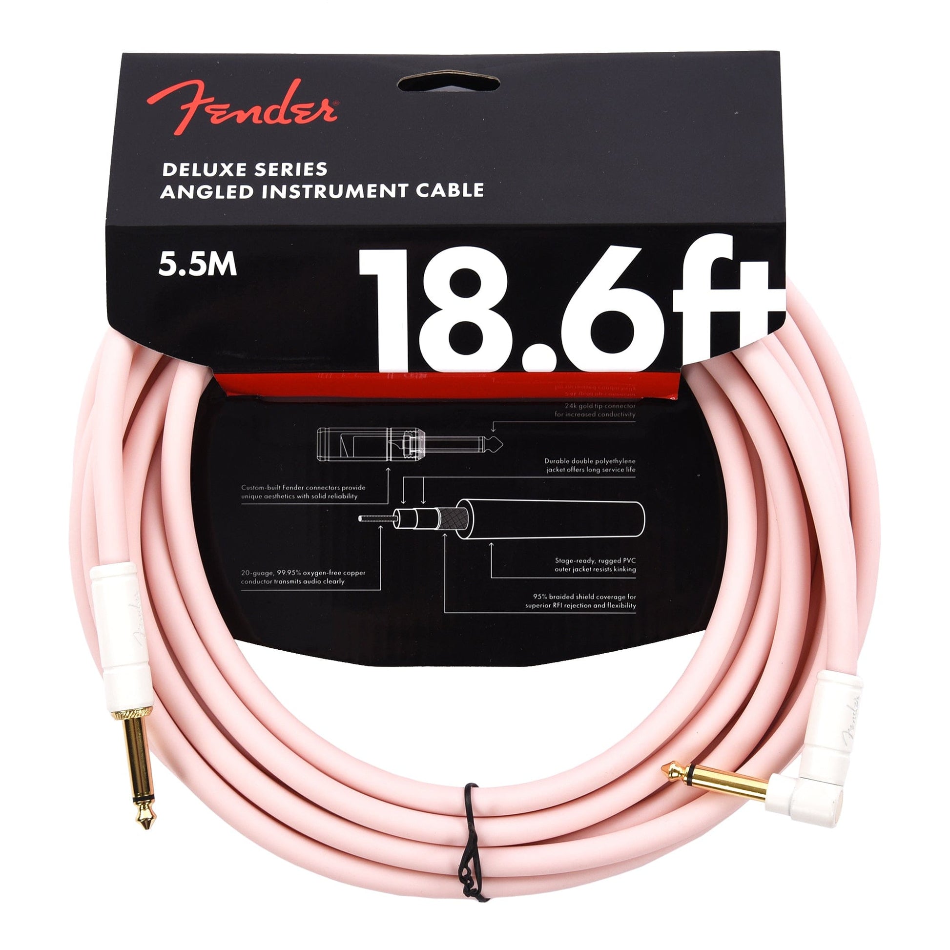 Fender Deluxe Instrument Cable Shell Pink 18.6' Angle-Straight