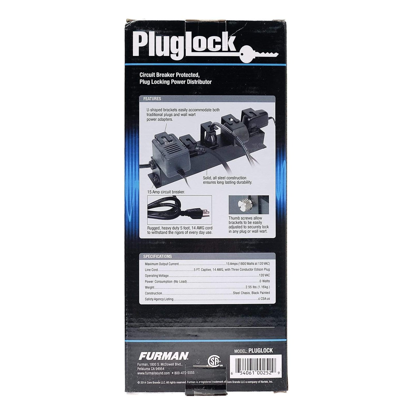 Furman PlugLock 5-Outlet Circuit-Breaker Protected Locking Outlet Strip Home Audio / Power Distribution and Conditioning