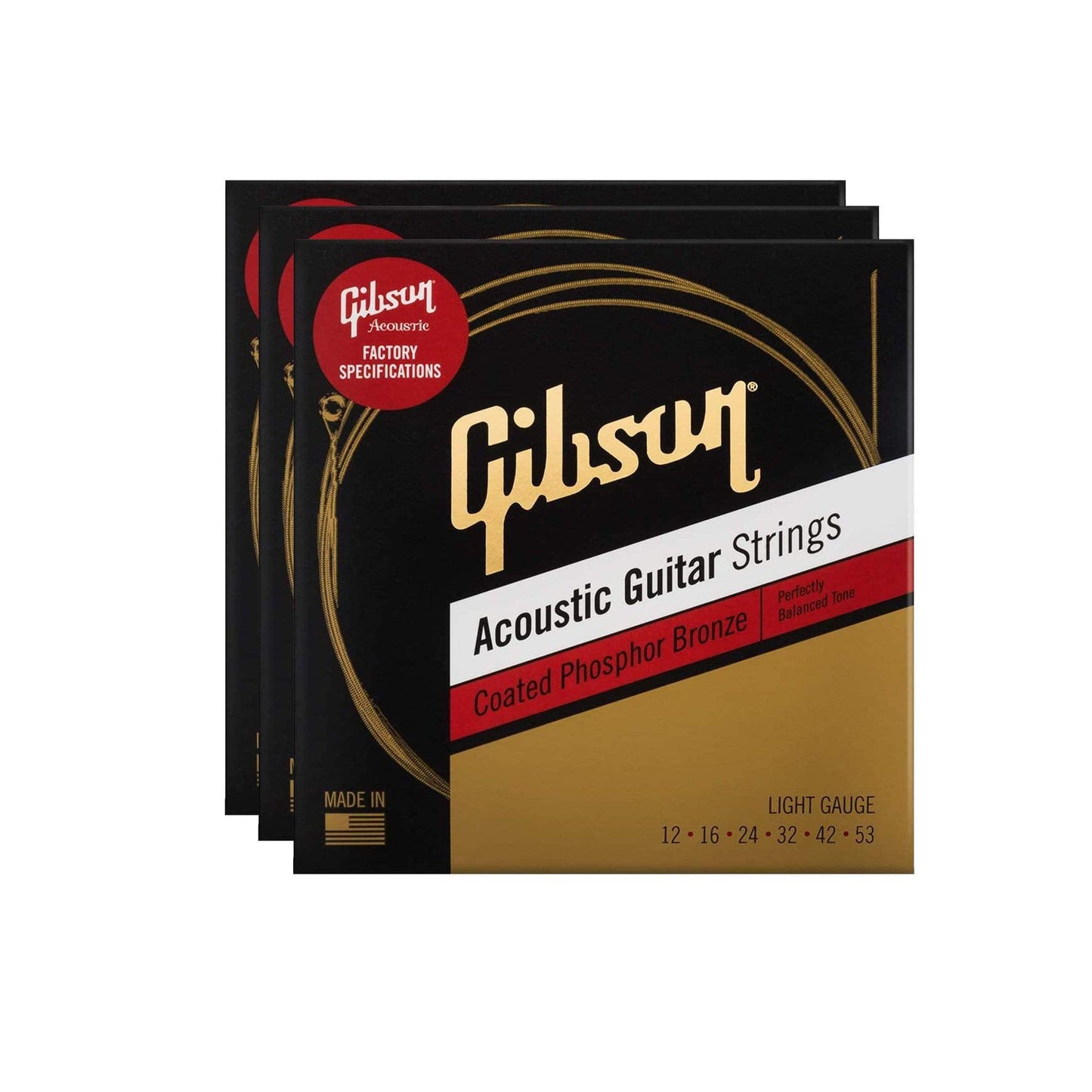 Gibson Coated Phosphor Bronze Acoustic Guitar Strings Light Gauge 12-53 3 Pack Bundle Accessories / Strings / Guitar Strings