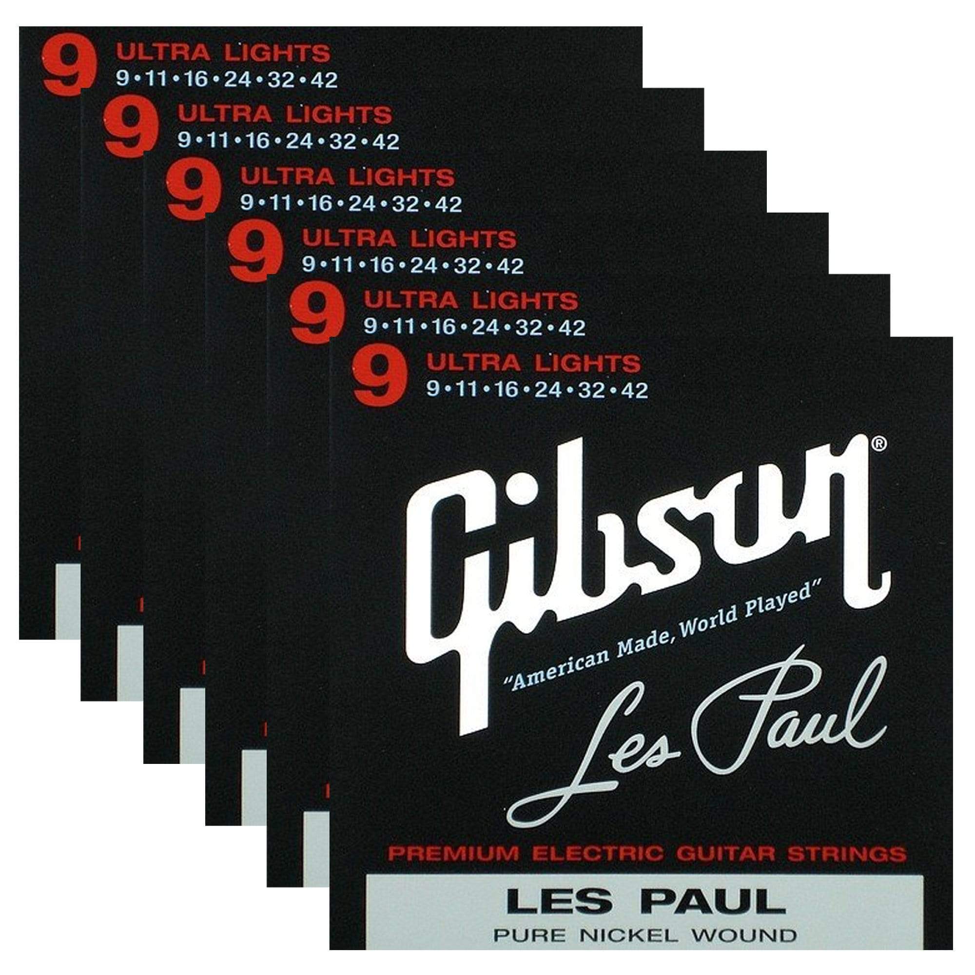 Gibson Gear Les Paul Electric Guitar Strings 9 42 6 Pack Bundle