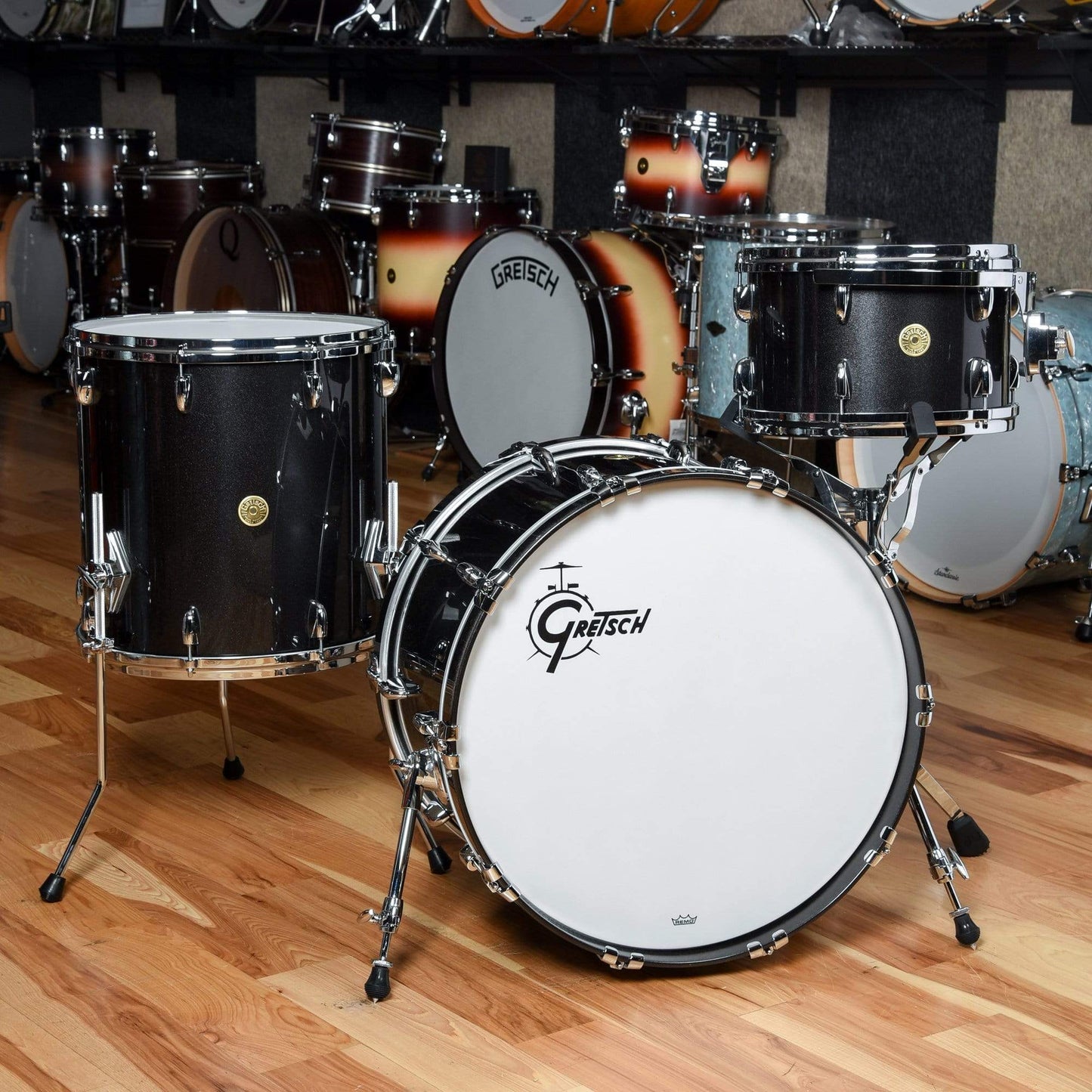 Gretsch USA Custom 13/16/22 3pc. Drum Kit Gloss Black Metallic Drums and Percussion / Acoustic Drums / Full Acoustic Kits