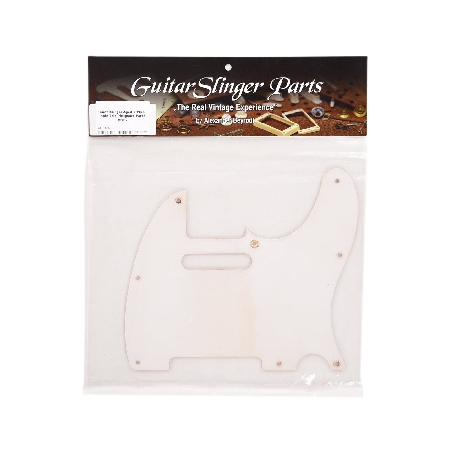 GuitarSlinger Aged 1-Ply 8 Hole Tele Pickguard Parchment Parts / Pickguards