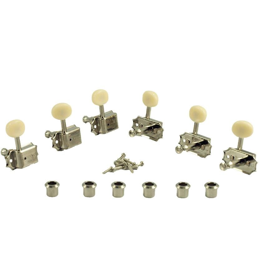 Kluson 3+3 Tuners Oval White Plastic Button Single Line Nickel Parts / Tuning Heads