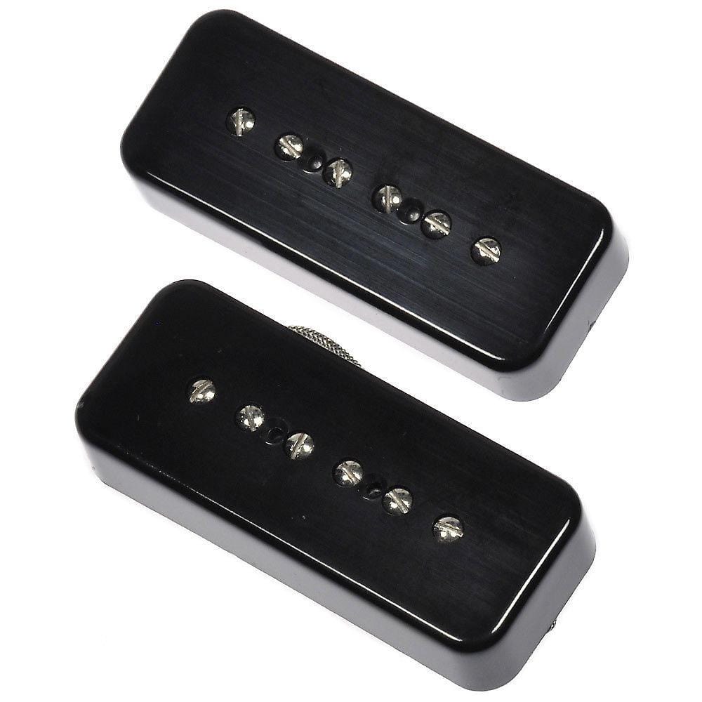 Lindy Fralin Hum-Cancelling P-90 Soap Bar Pickup Set (2) Black 1-Conductor Braided Parts / Guitar Pickups