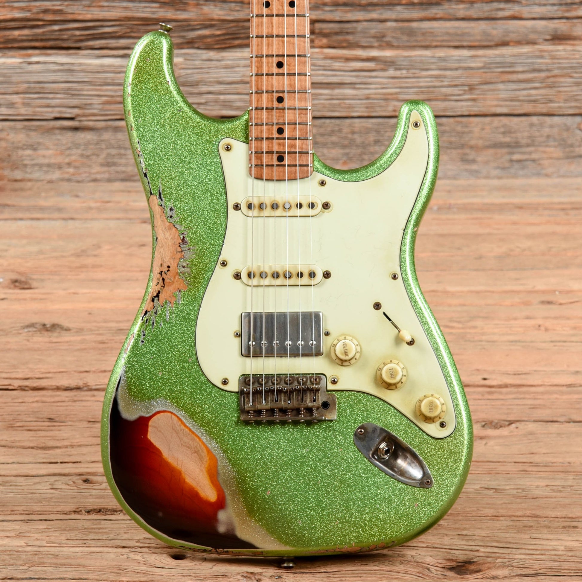 LsL Custom Saticoy HSS Cactus Green Sparkle Over Sunburst Electric Guitars / Solid Body