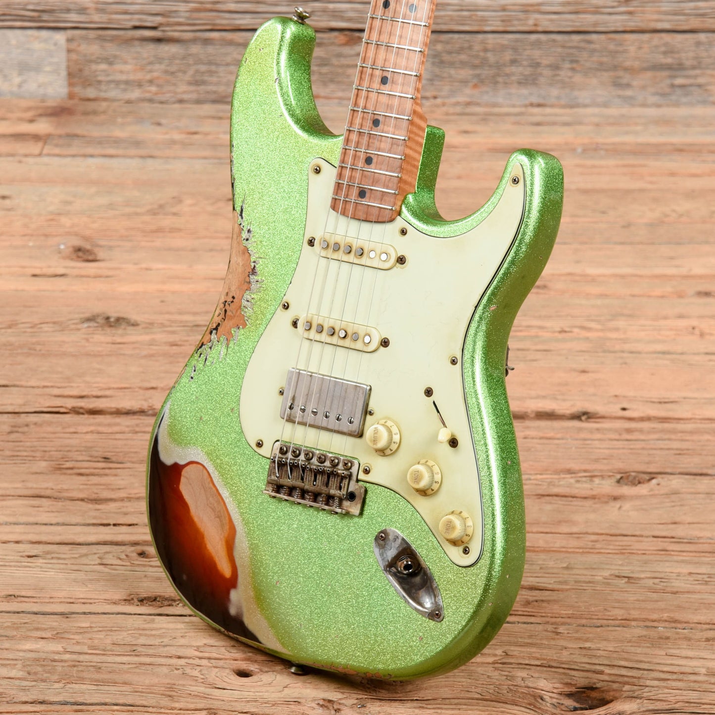 LsL Custom Saticoy HSS Cactus Green Sparkle Over Sunburst Electric Guitars / Solid Body