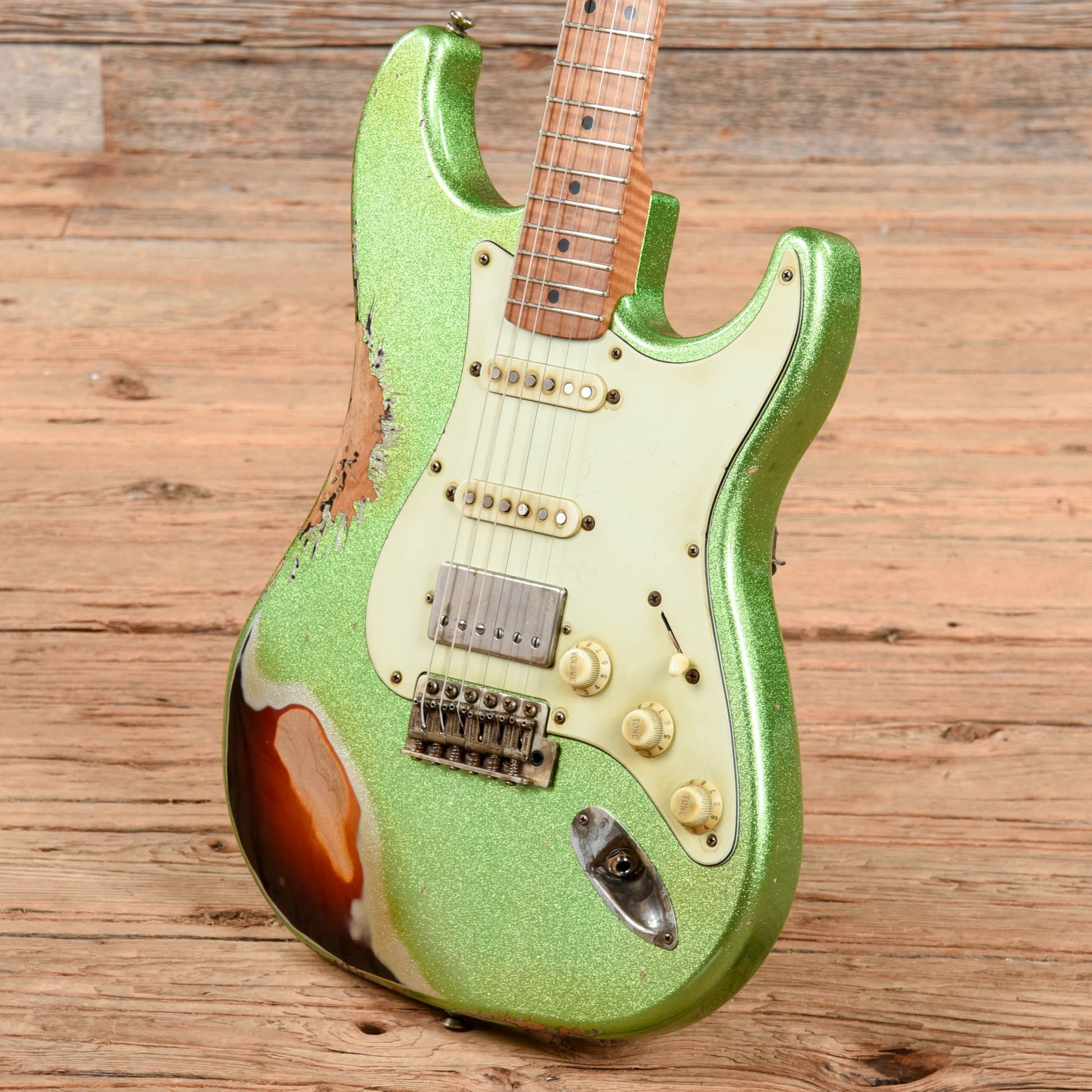 LsL Custom Saticoy HSS Cactus Green Sparkle Over Sunburst Electric Guitars / Solid Body