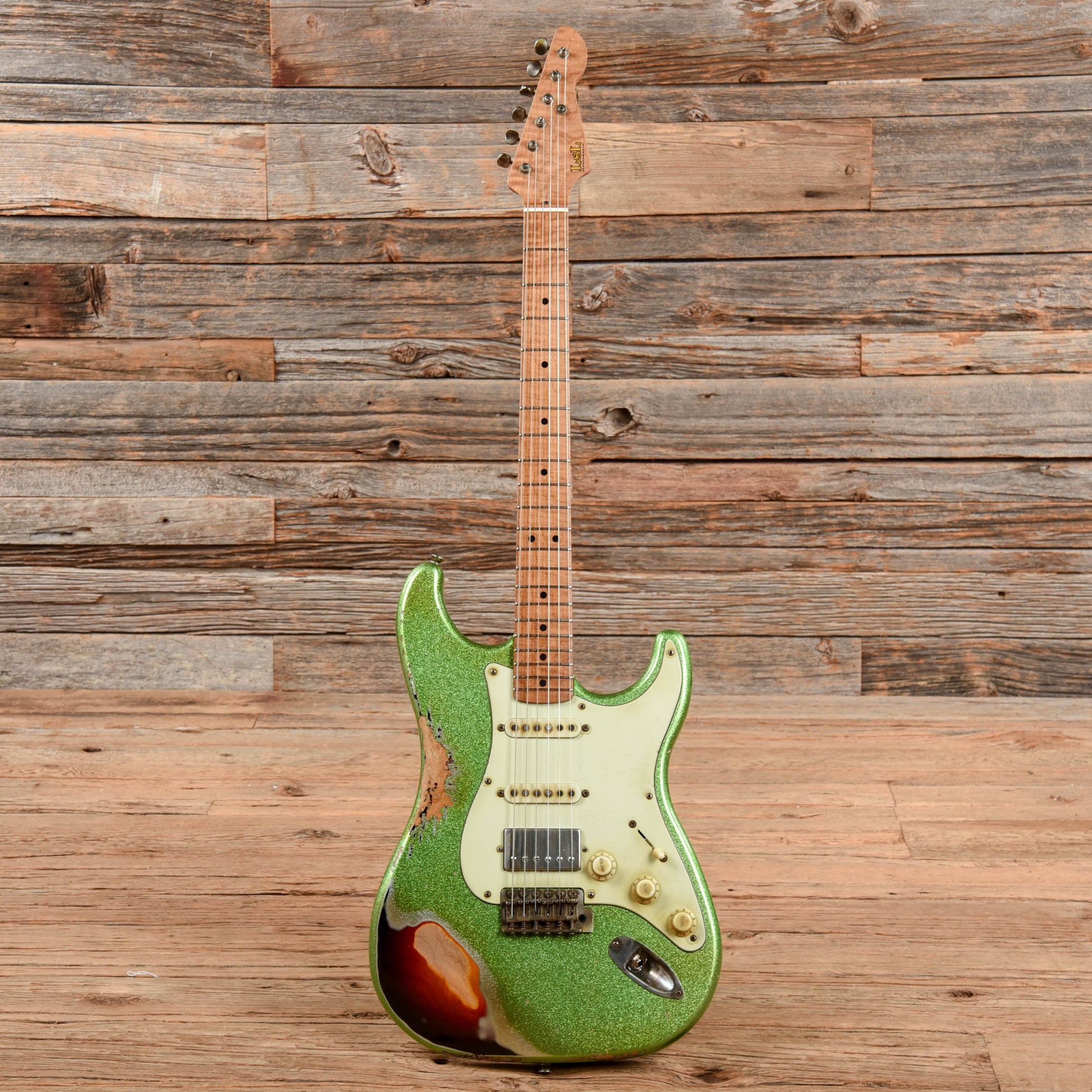 LsL Custom Saticoy HSS Cactus Green Sparkle Over Sunburst Electric Guitars / Solid Body