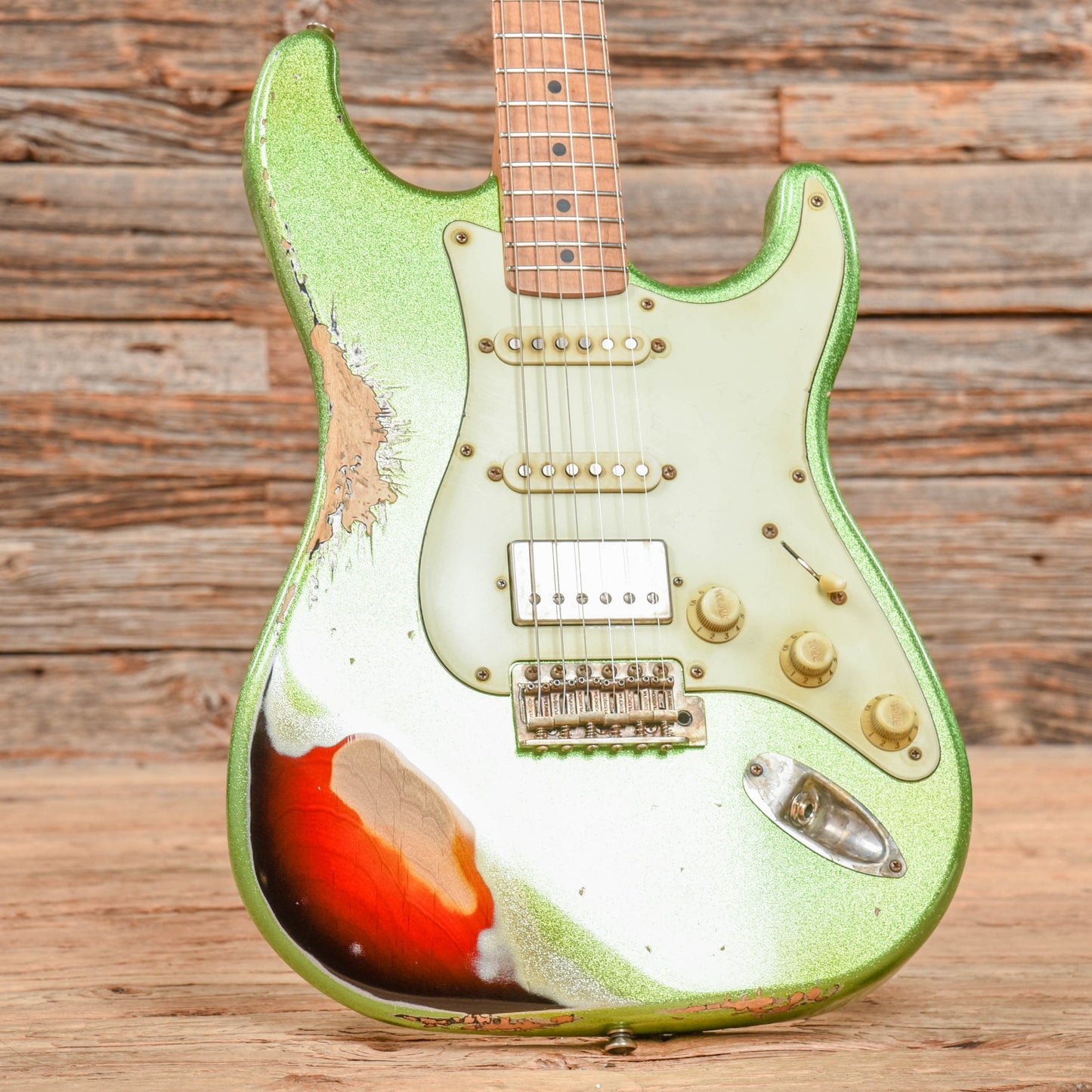 LsL Custom Saticoy HSS Cactus Green Sparkle Over Sunburst Electric Guitars / Solid Body