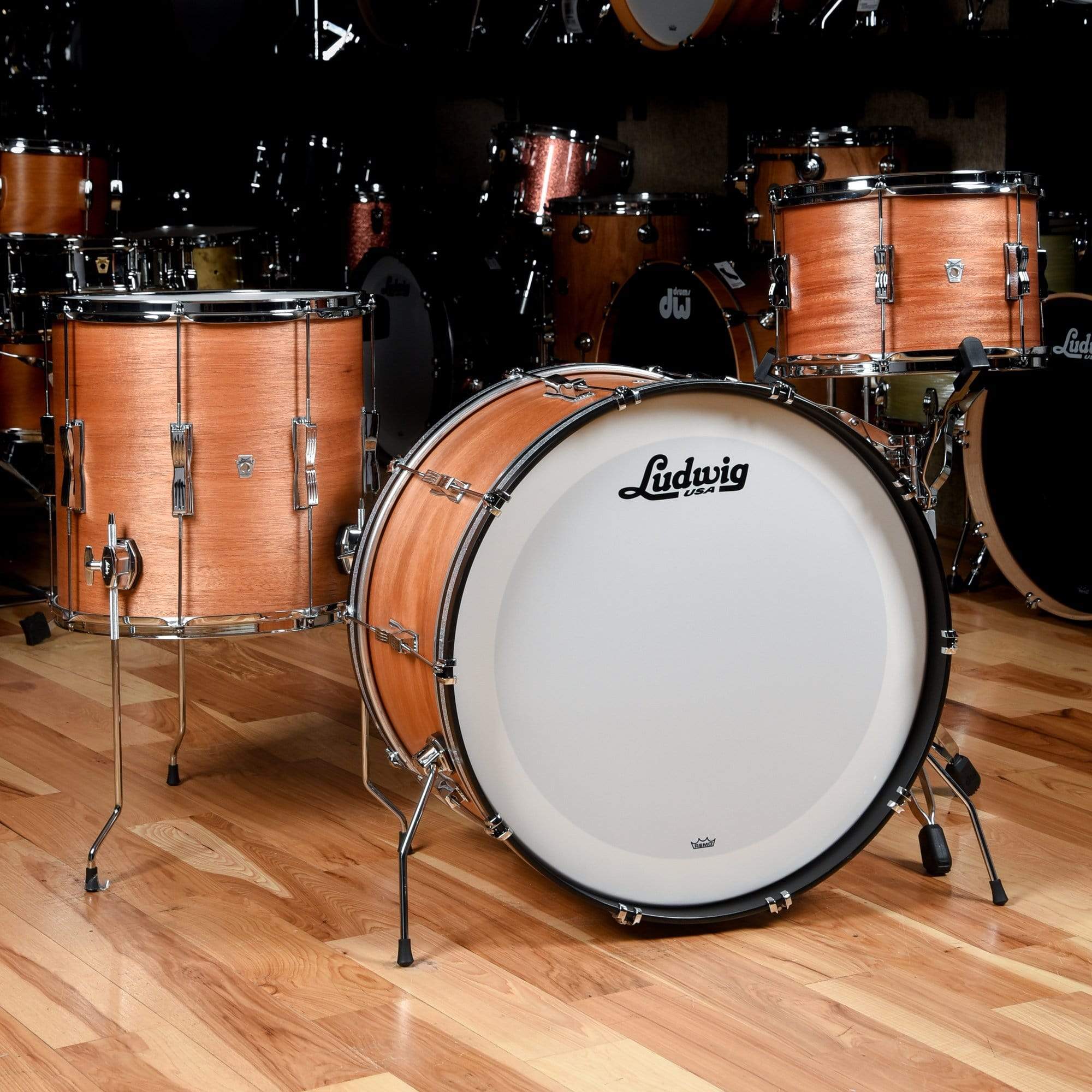 Ludwig Club Date 13/16/24 3pc. Drum Kit Mahogany Satin Lacquer w/Bowtie  Lugs & White Interior (CDE Exclusive)