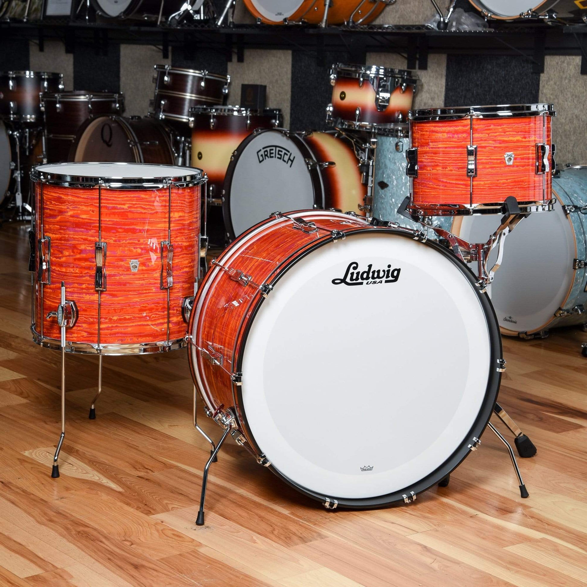 Ludwig Club Date 13/16/24 3pc. Drum Kit Mod Orange w/Bowtie Lugs & White Interiors (CDE Exclusive) Drums and Percussion / Acoustic Drums / Full Acoustic Kits