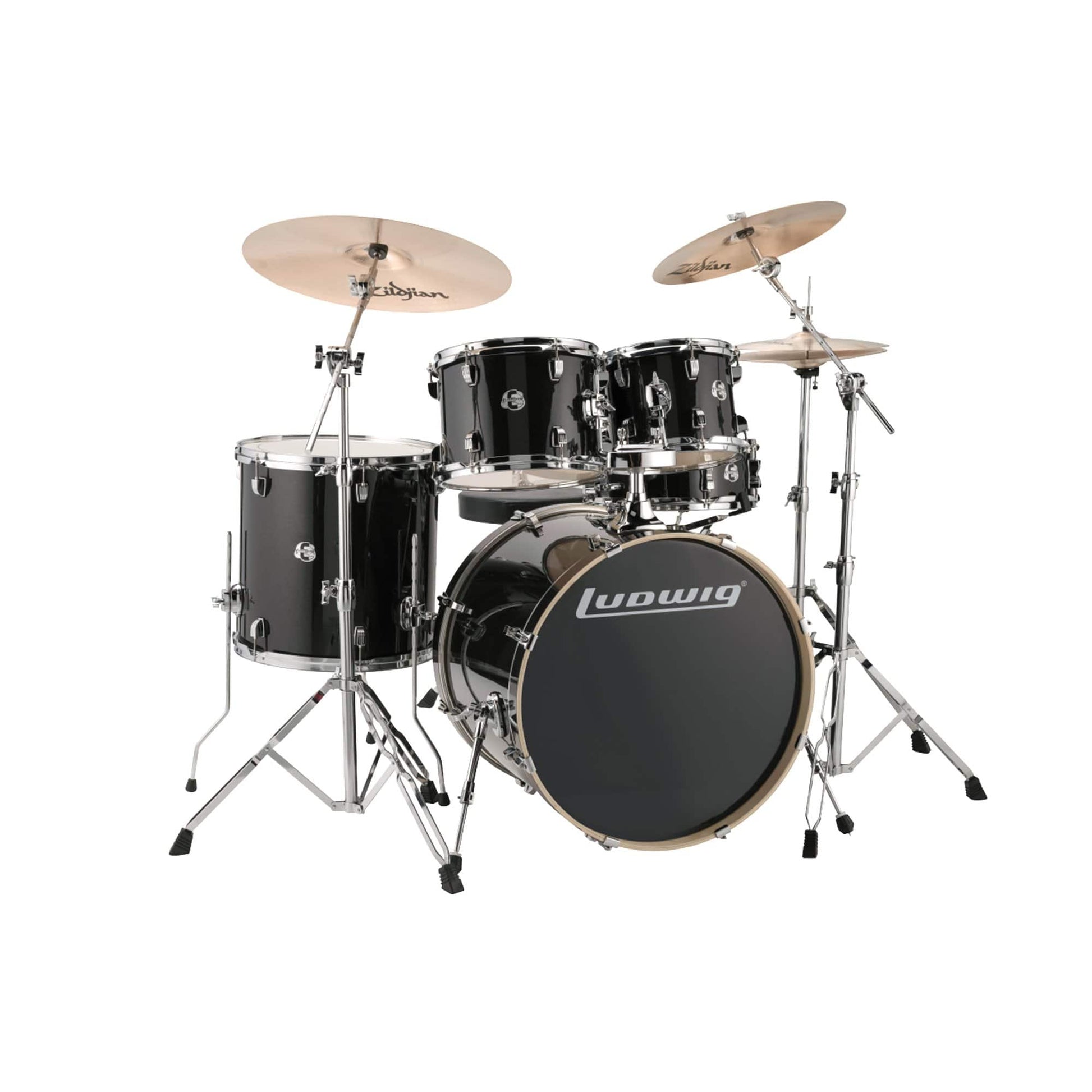 Ludwig Element Evolution 10/12/16/22/5x14 5pc. Drum Kit Black Sparkle w/Hardware & Zildjian I Series Cymbals Drums and Percussion / Acoustic Drums / Full Acoustic Kits